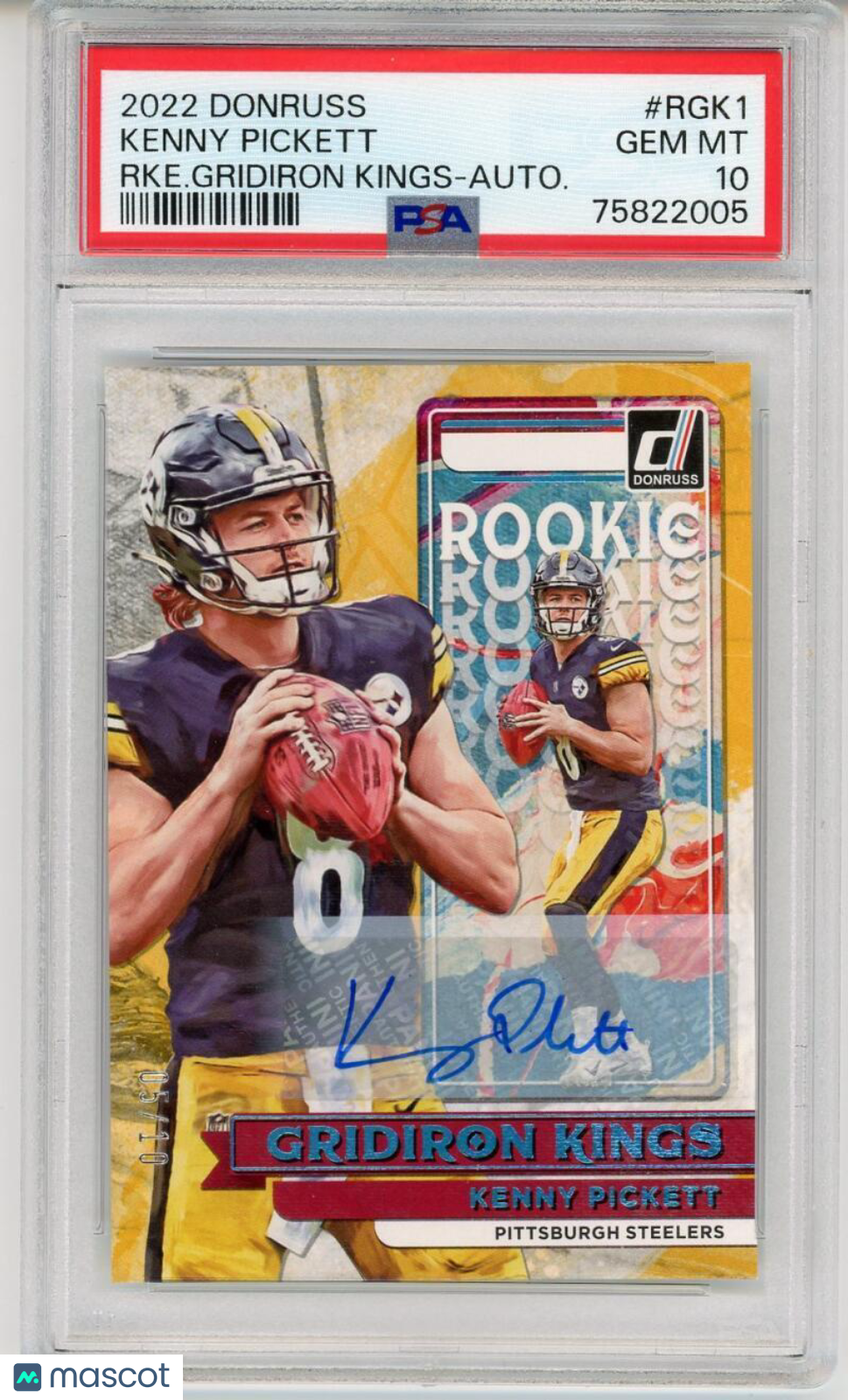 2022 Donruss Rookie Gridiron Kings Autographs #1 Kenny Pickett Steelers PSA 10 G