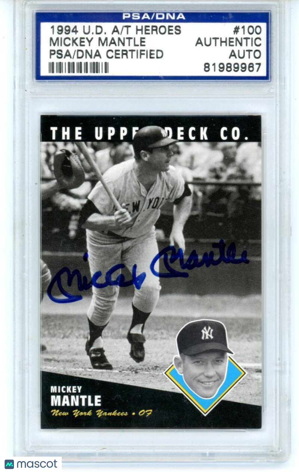 1994 Upper Deck All Time Heroes Autographs Buy Back On Card Mickey Mantle