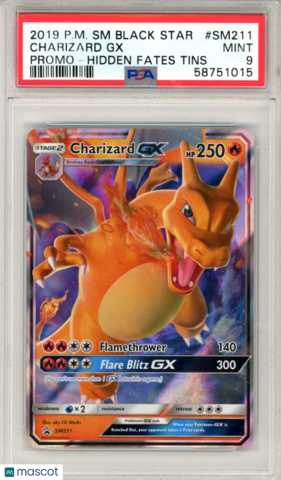 2019 Pokemon SM Black Star Promo Charizard GX #SM211 Hidden Fates Tins PSA 9