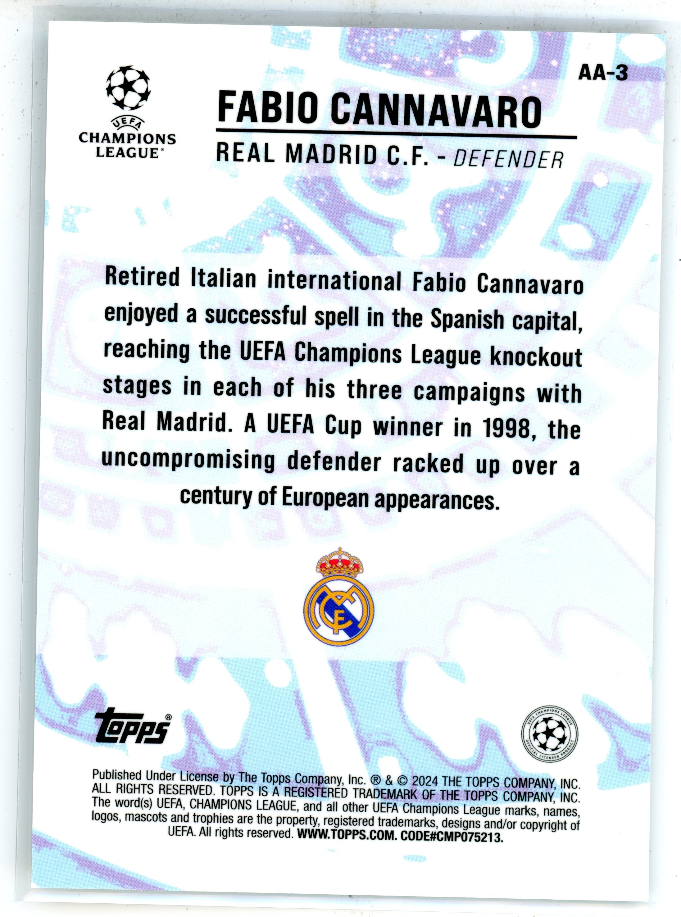 2023-24 Topps Merlin UEFA Ageless Alchemy Fabio Cannavaro Chrome SuperFractor /1