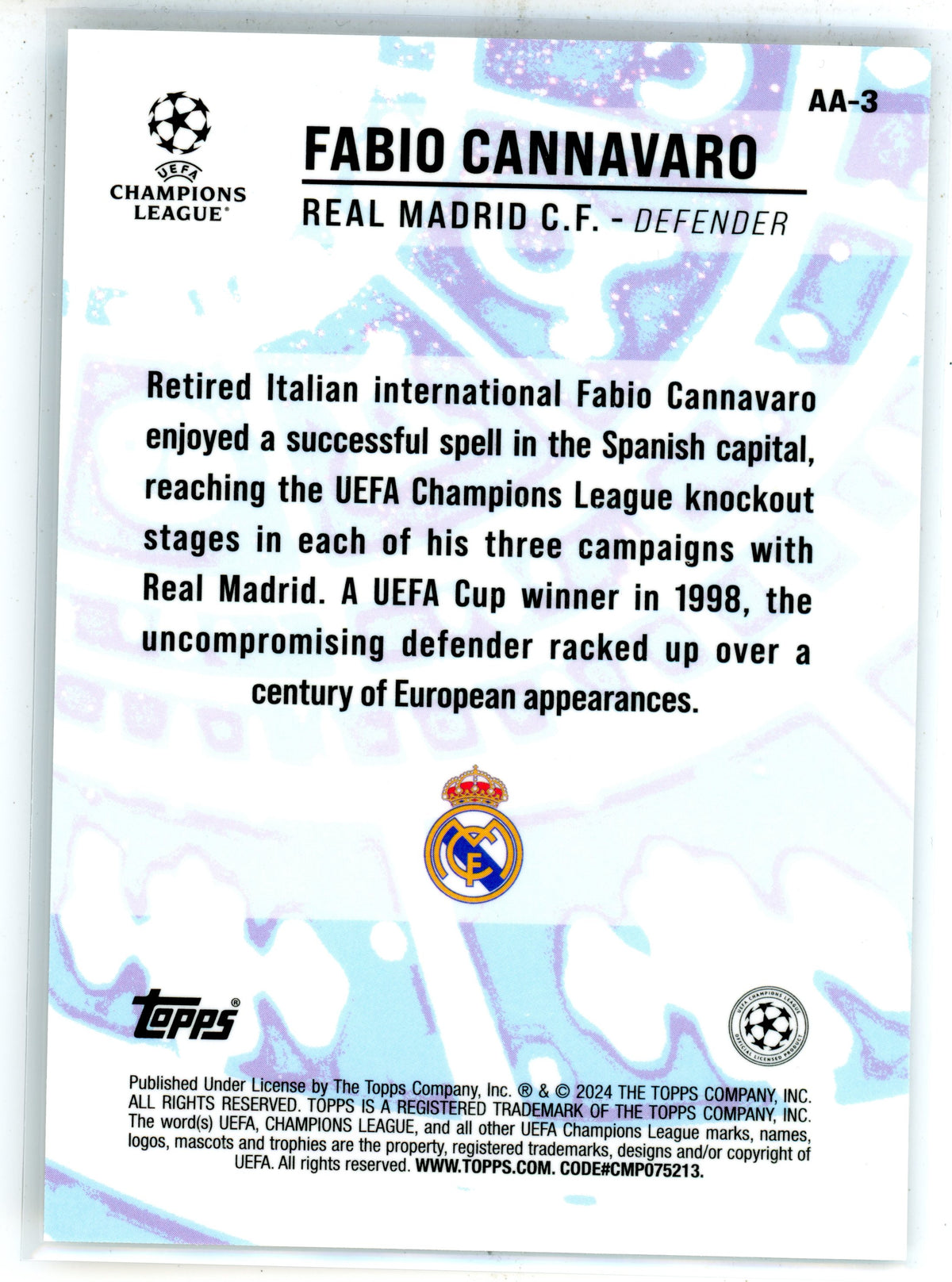 2023-24 Topps Merlin UEFA Ageless Alchemy Fabio Cannavaro Chrome SuperFractor /1