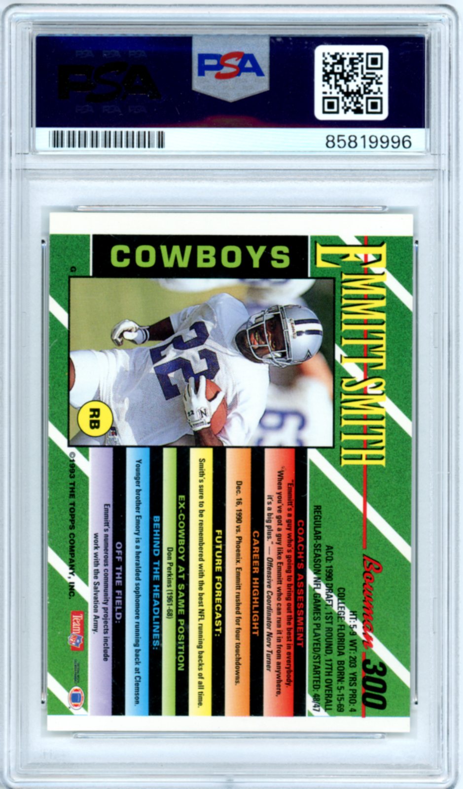 Emmitt Smith PSA DNA Auto Authentic Bowman #300 Topps