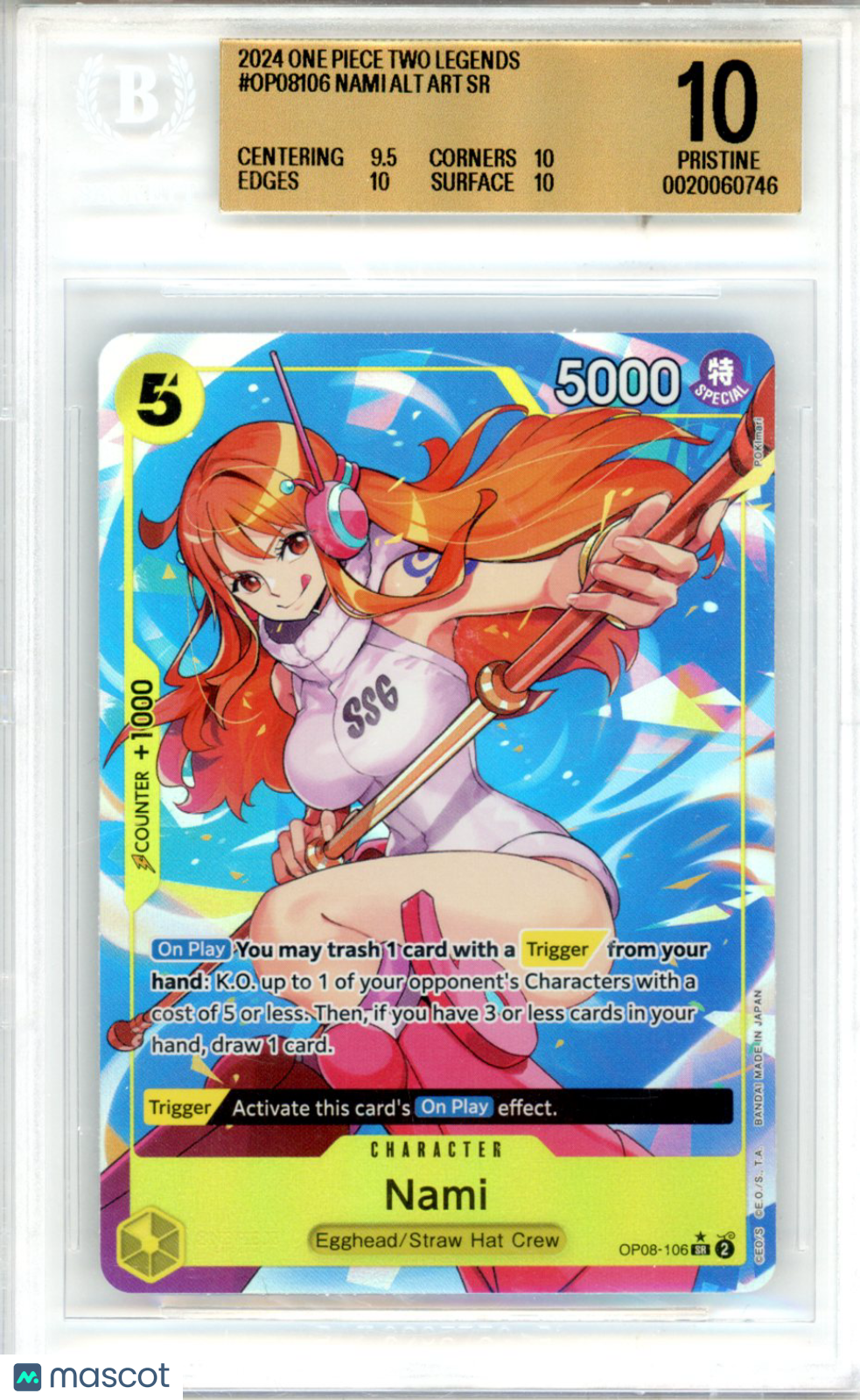 2024 One Piece Card Game Two Legends Nami ALT ART SR BGS 10
