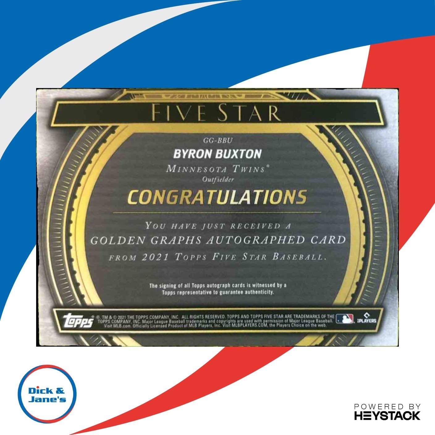 2021 Topps Five Star Byron Buxton Golden Graphs Blue /20 Auto Minnesota Twins - Sports Cards