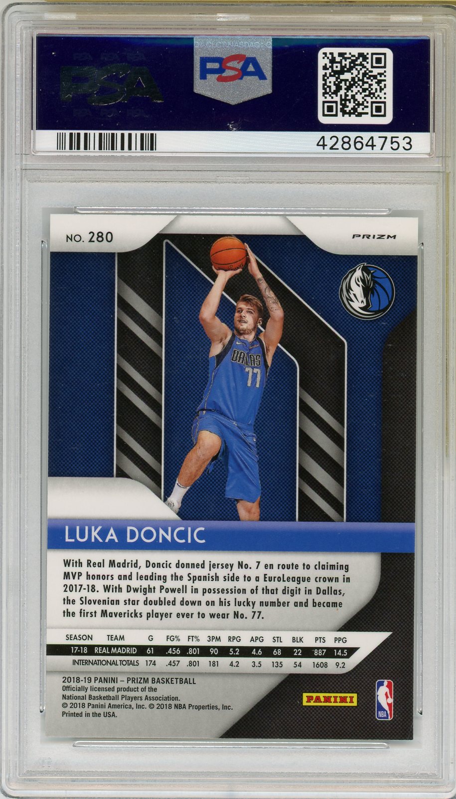 2018 Panini Prizm Luka Doncic Silver Holo #280 PSA 10 GEM MINT ROOKIE CARD