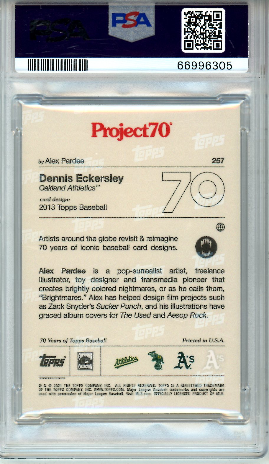 2021 Topps Project70 Dennis Eckersley #257 PSA 8 Athletics - Graded Sports Cards
