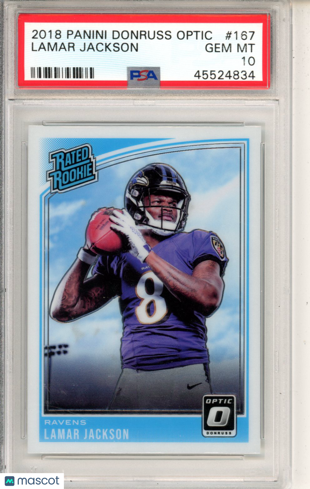 2018 Panini Donruss Optic Lamar Jackson #167 PSA 10 GEM MINT Baltimore Ravens