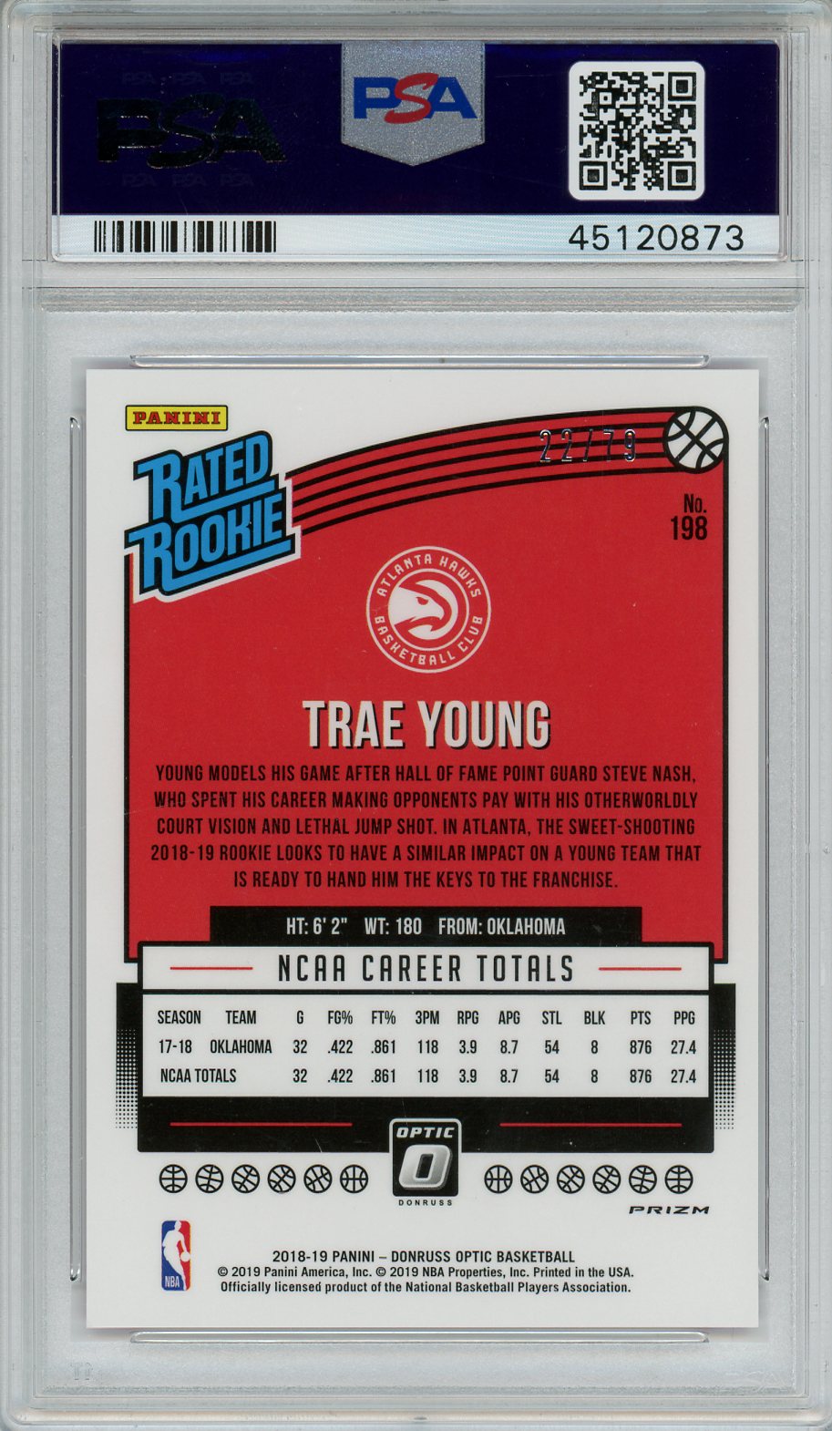 2018 Panini Donruss Optic Trae Young Pink Velocity #198 PSA 10