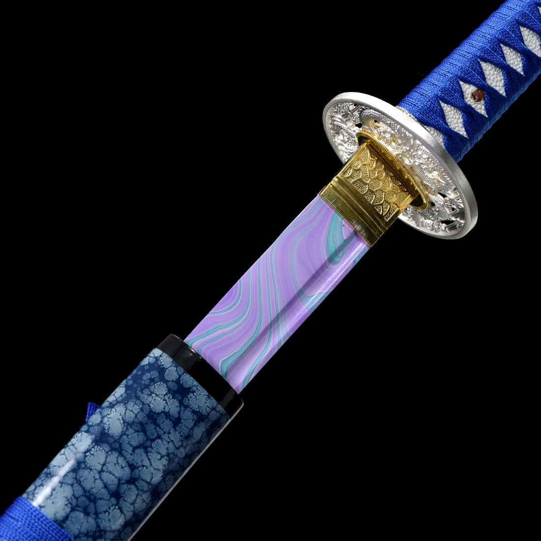 Handmade Japanese Katana 1045 Carbon Steel With Blue Rose Blade And Dragon Tsuba