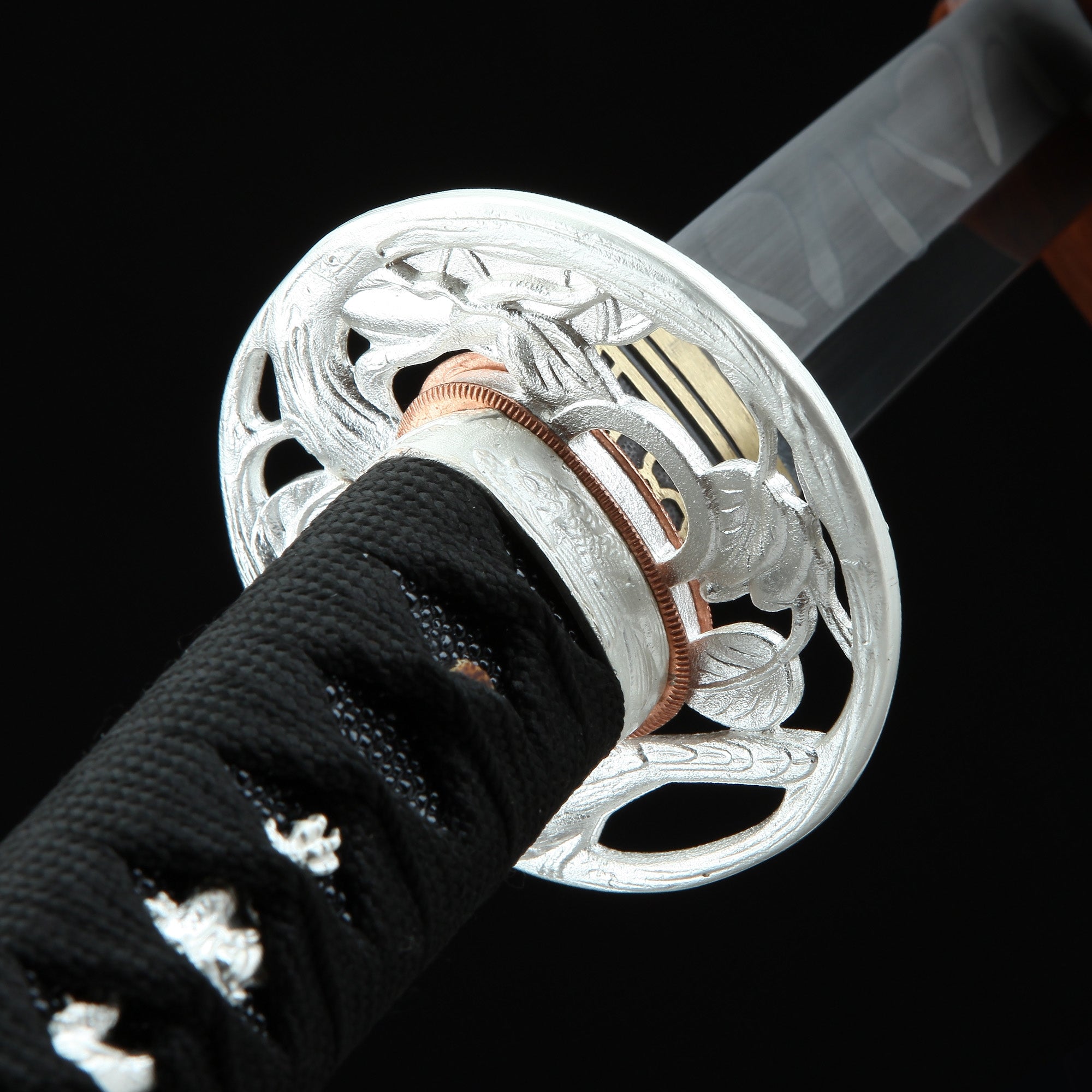 Handmade Japanese Katana Sword T10 Folded Clay Tempered Steel With Black Scabbard