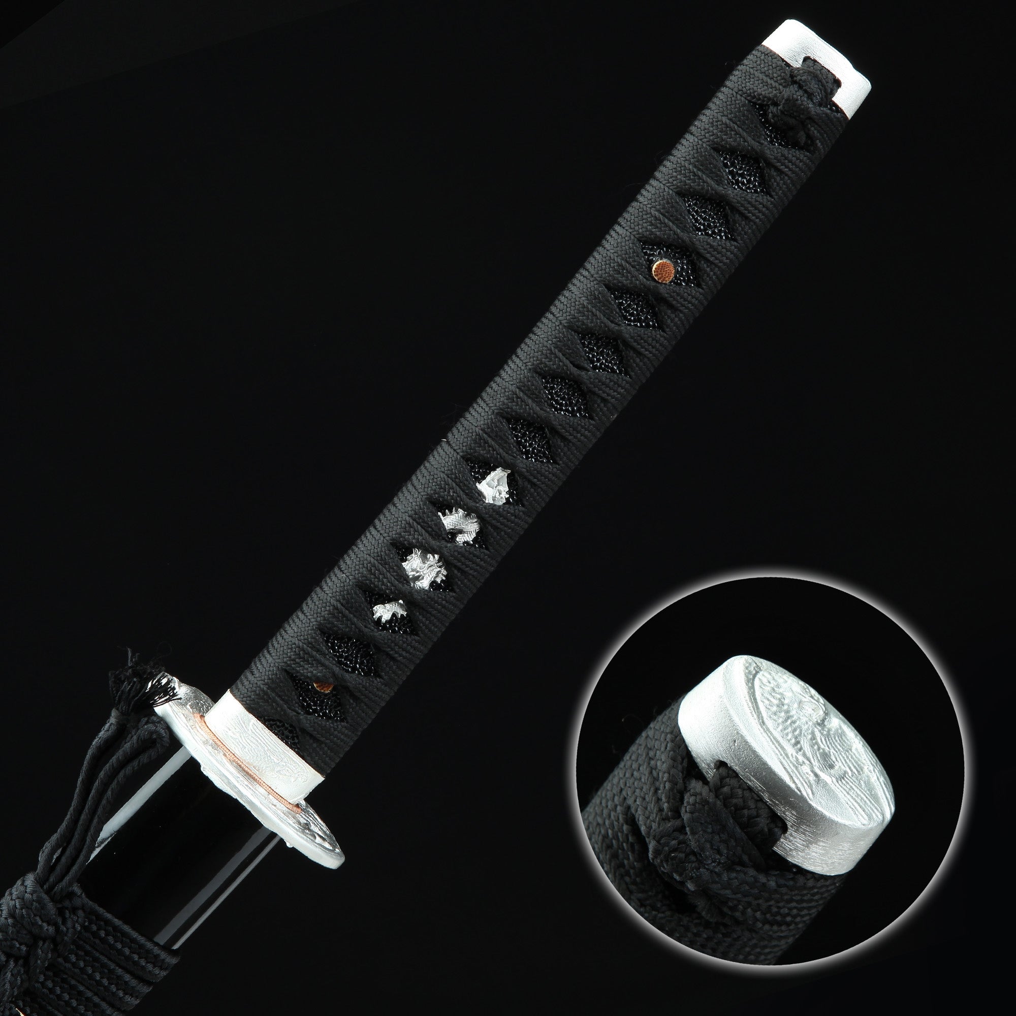 Handmade Japanese Katana Sword T10 Folded Clay Tempered Steel With Black Scabbard