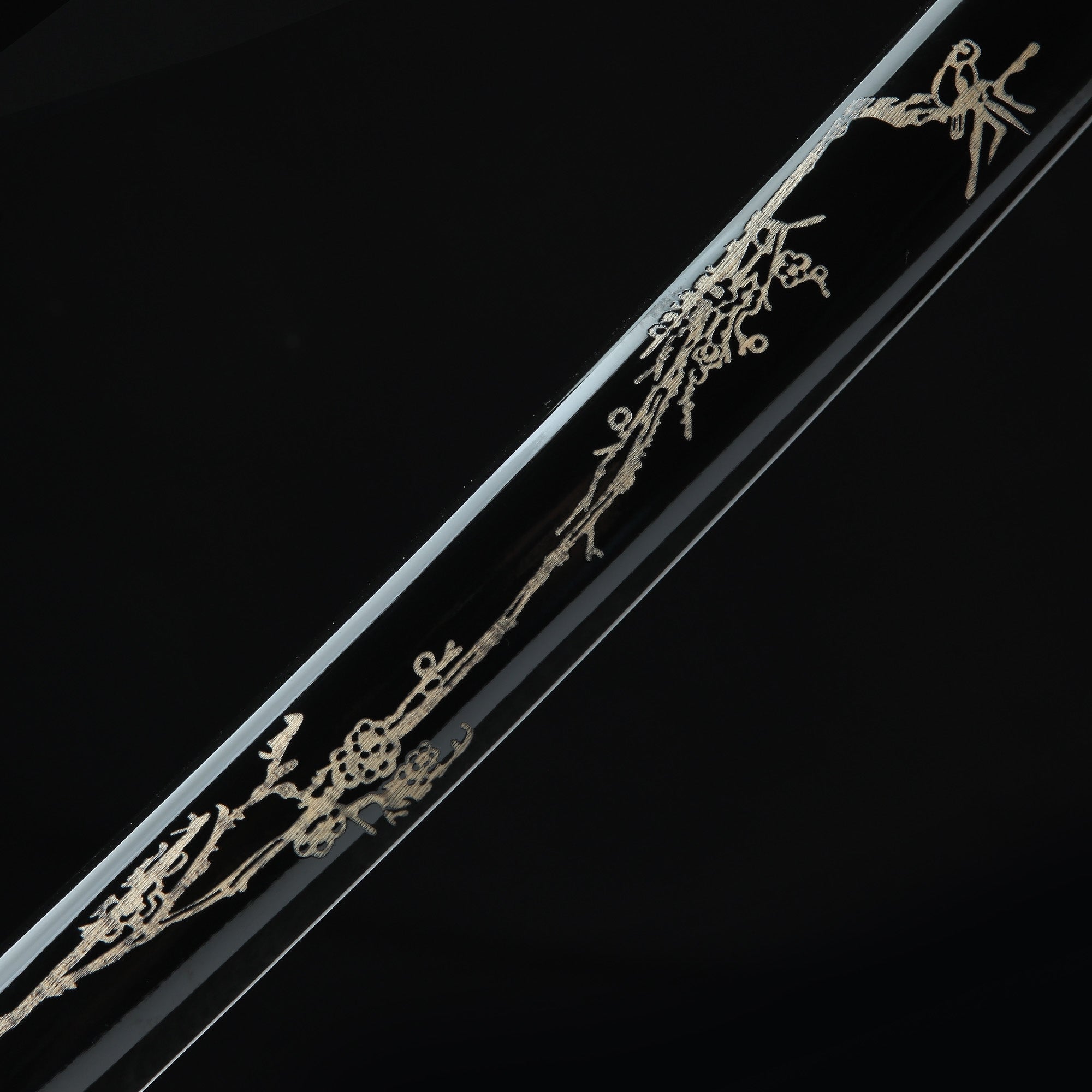 Handmade Japanese Katana Sword T10 Folded Clay Tempered Steel With Black Scabbard