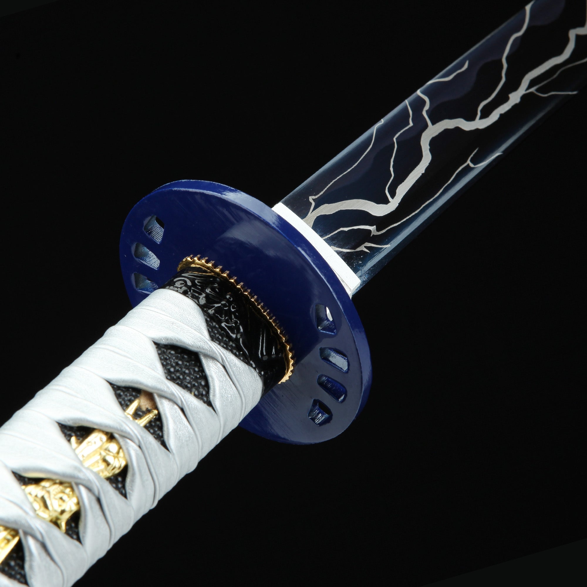 Handmade Japanese Katana Sword With Blue Blade And Silver Scabbard