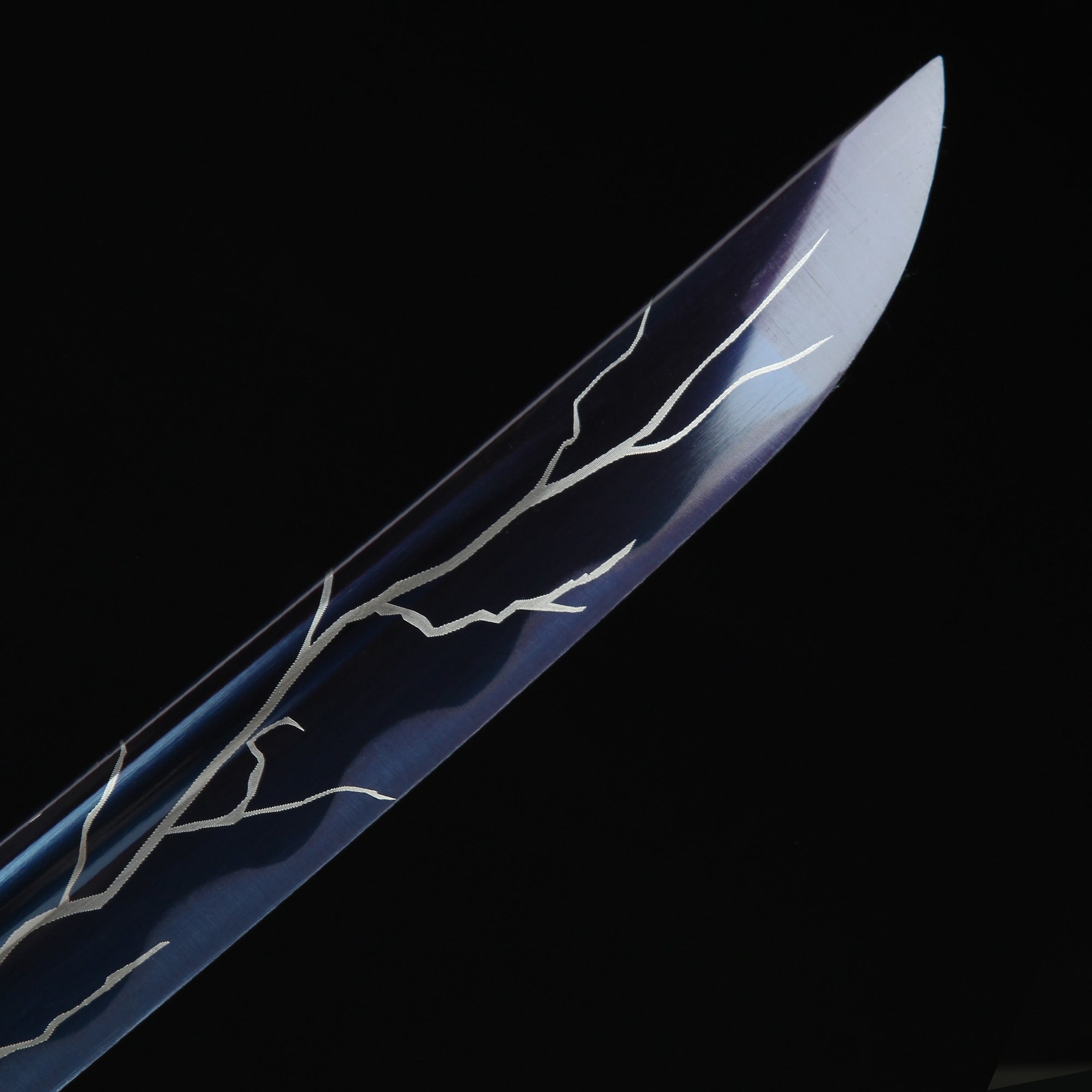 Handmade Japanese Katana Sword With Blue Blade And Silver Scabbard
