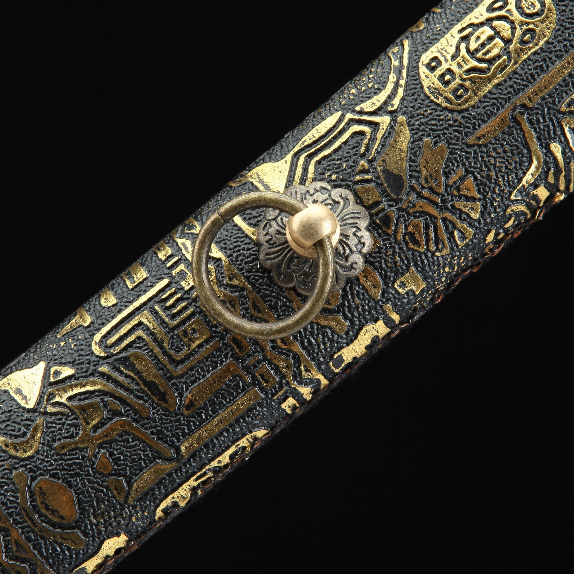 Handmade Japanese Katana Sword With Bronze Totem Theme Leather Scabbard