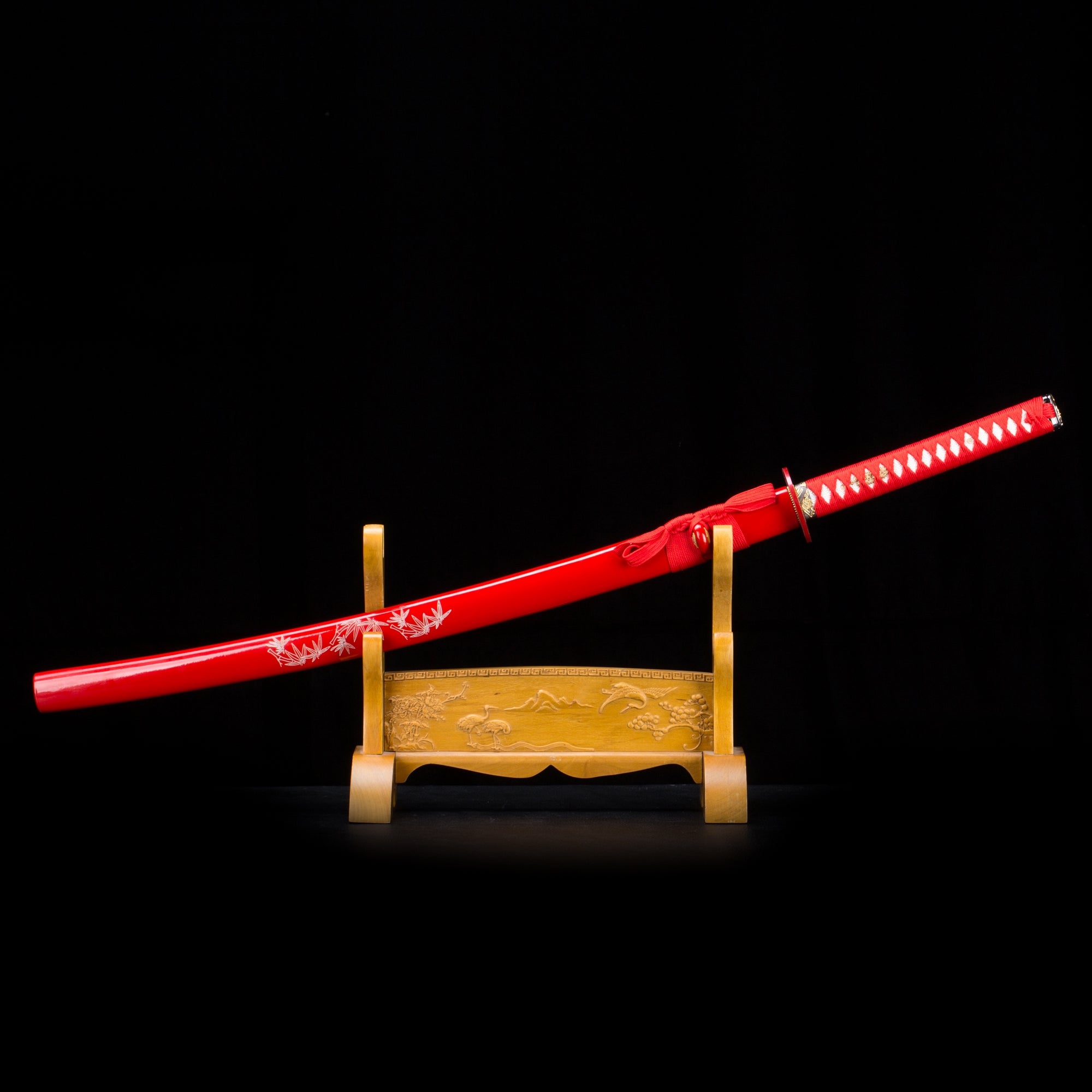 Handmade Japanese Katana Sword 1045 Carbon Steel With Red Scabbard