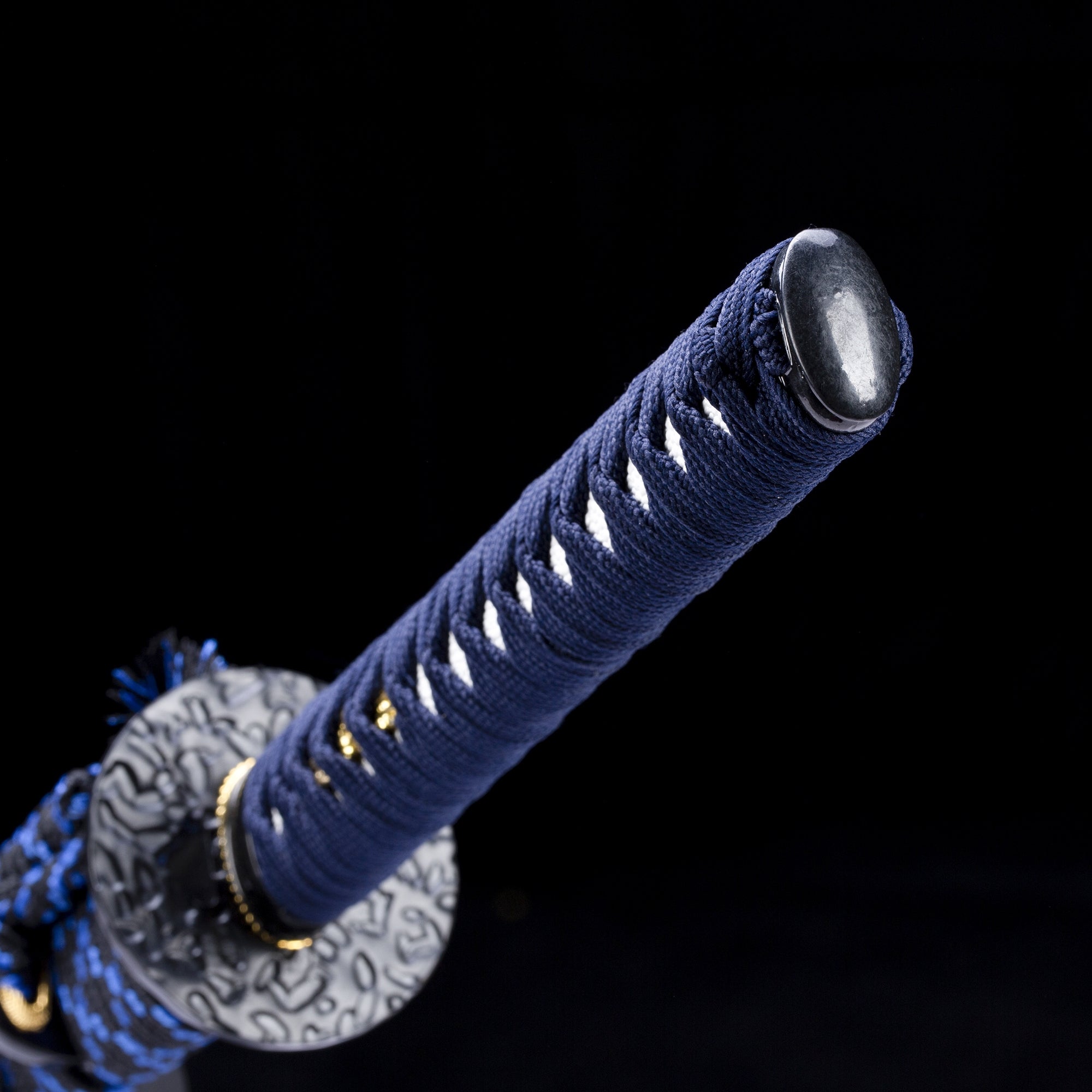 Handmade Real Japanese Katana Sword With Black Scabbard Blue Handle