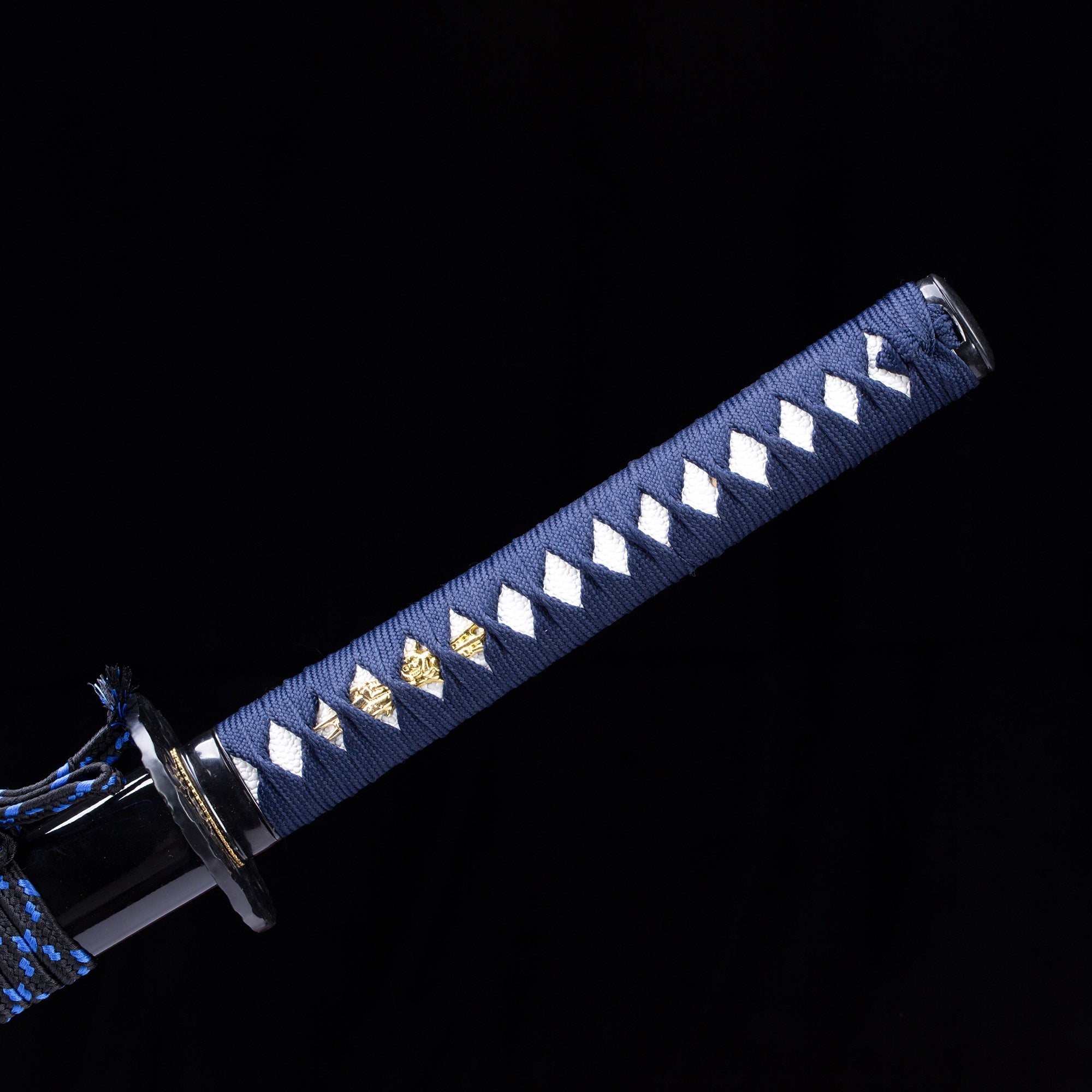 Handmade Real Japanese Katana Sword With Black Scabbard Blue Handle