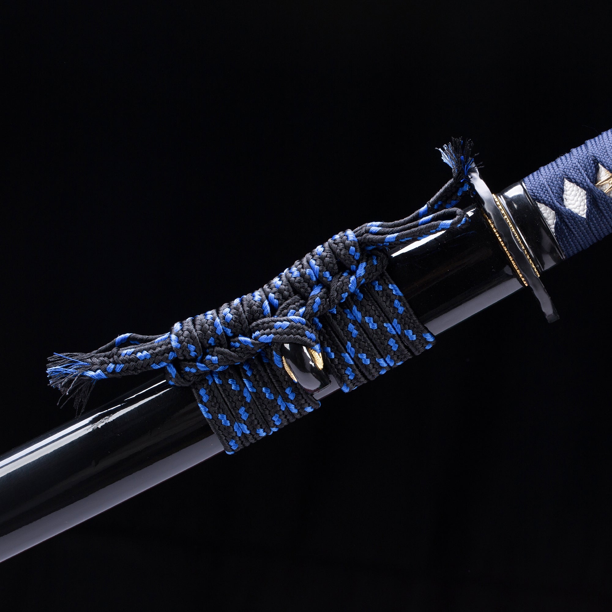 Handmade Real Japanese Katana Sword With Black Scabbard Blue Handle