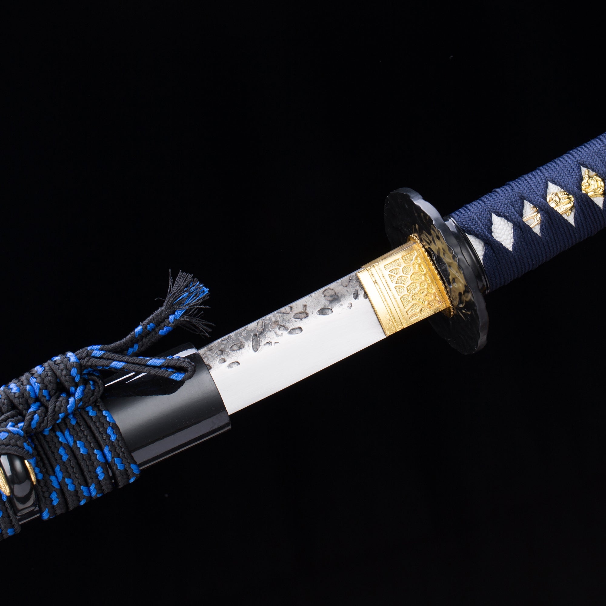 Handmade Real Japanese Katana Sword With Black Scabbard Blue Handle