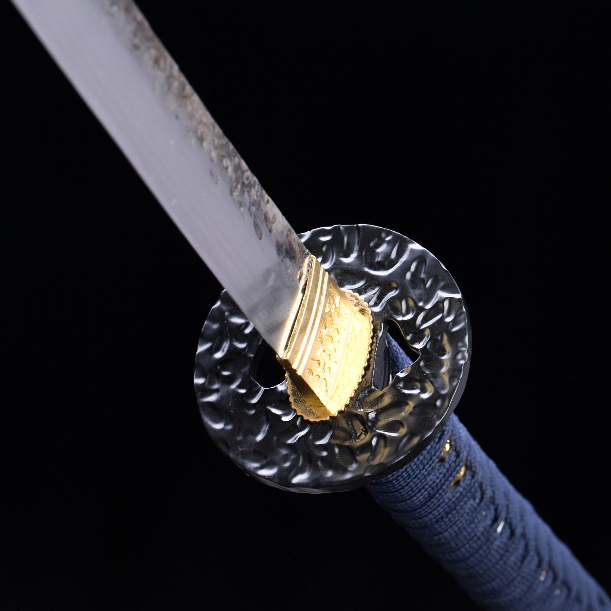 Handmade Real Japanese Katana Sword With Black Scabbard Blue Handle
