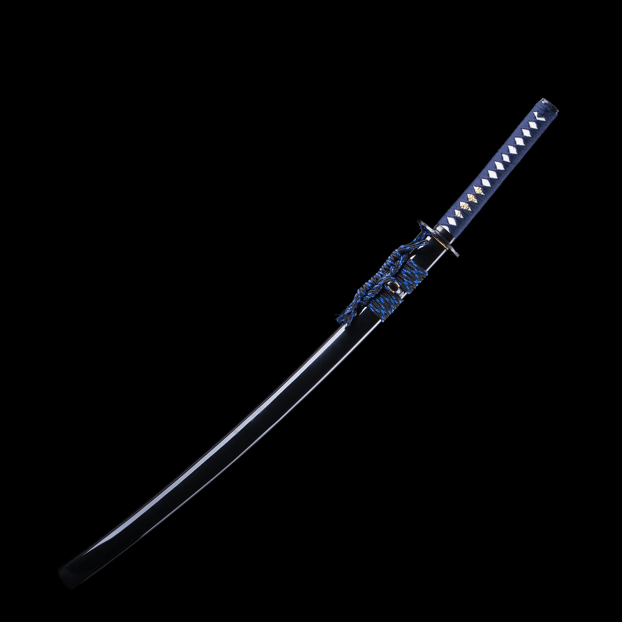 Handmade Real Japanese Katana Sword With Black Scabbard Blue Handle