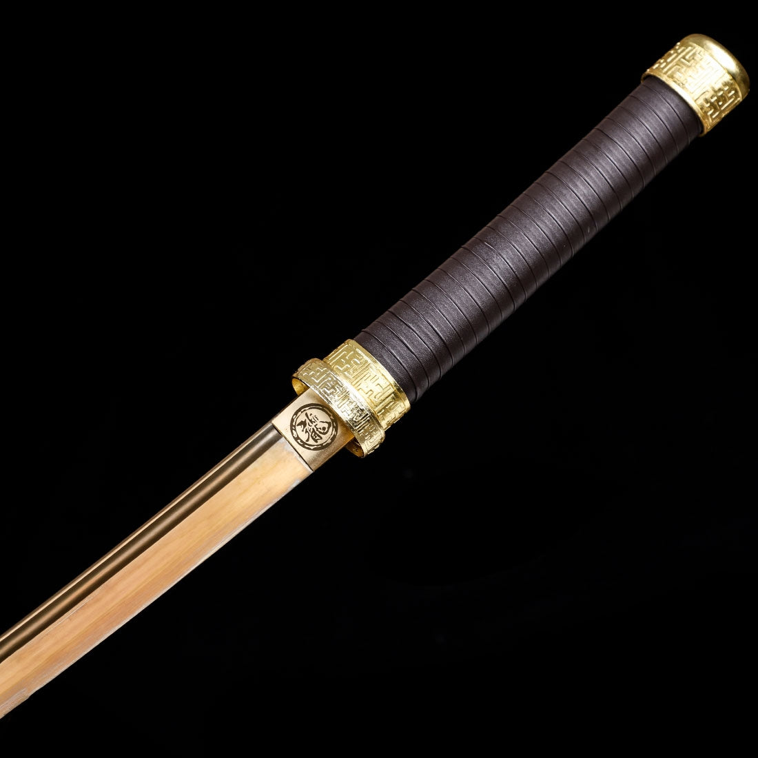 Handmade Japanese Katana Sword With Golden Blade And Brown Scabbard