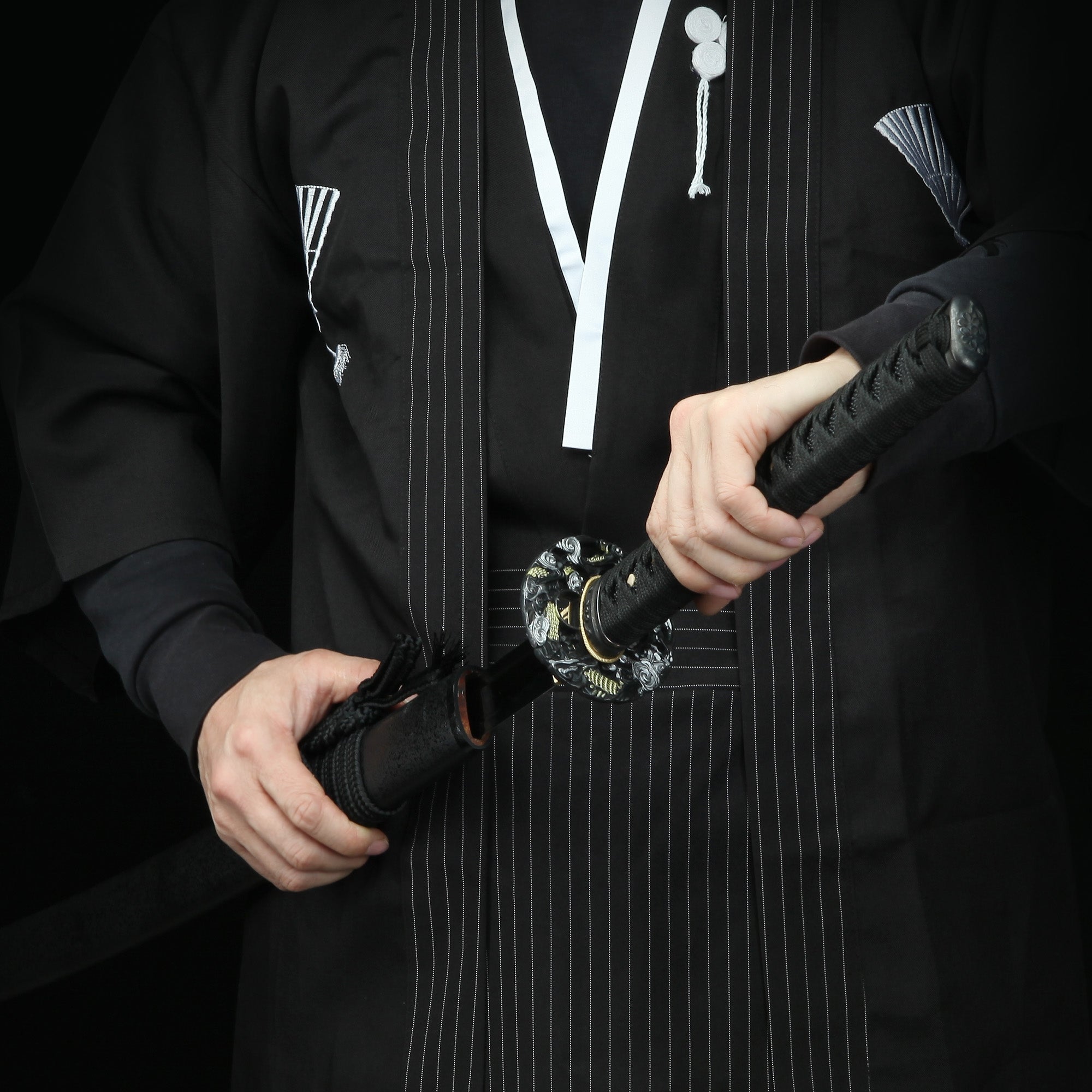 Handmade Japanese Katana Sword T10 Folded Clay Tempered Steel With Black Scabbard