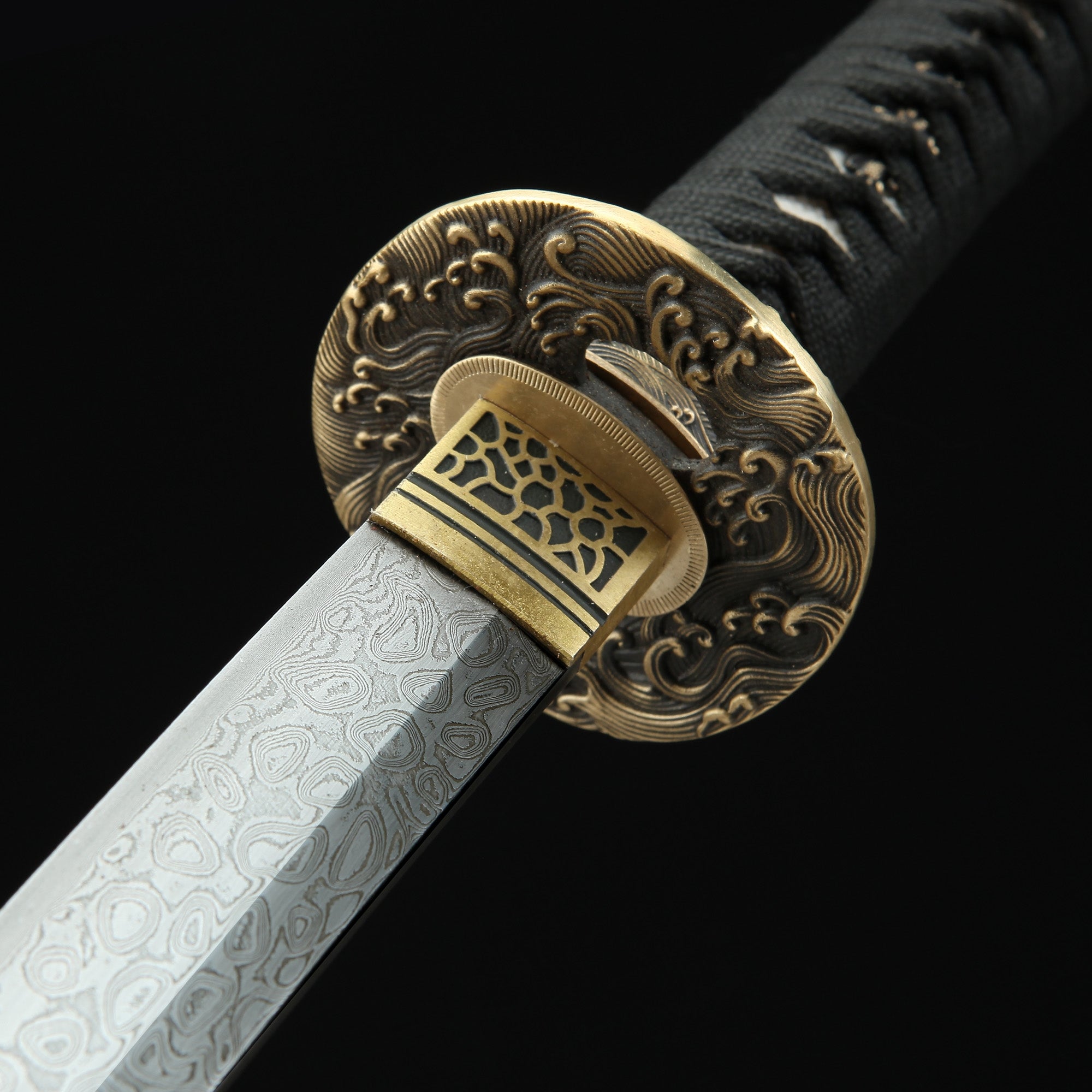 Handmade Japanese Katana Sword Damascus Steel Full Tang With Black Scabbard