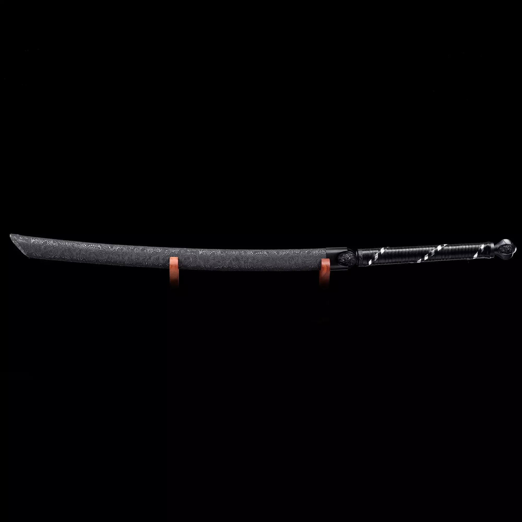 Handmade Japanese Katana Sword High Manganese Steel No Guard With Blue Blade