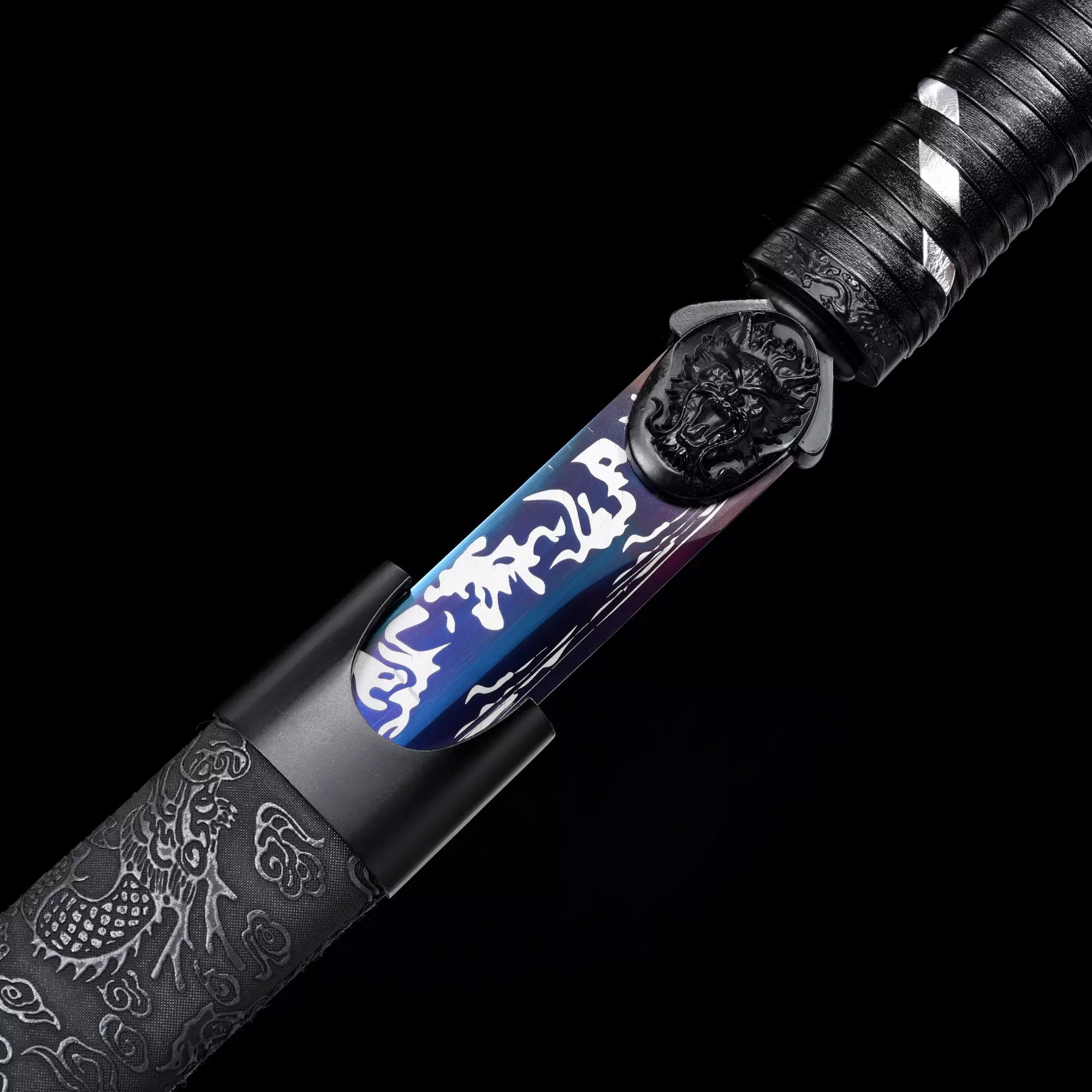 Handmade Japanese Katana Sword High Manganese Steel No Guard With Blue Blade