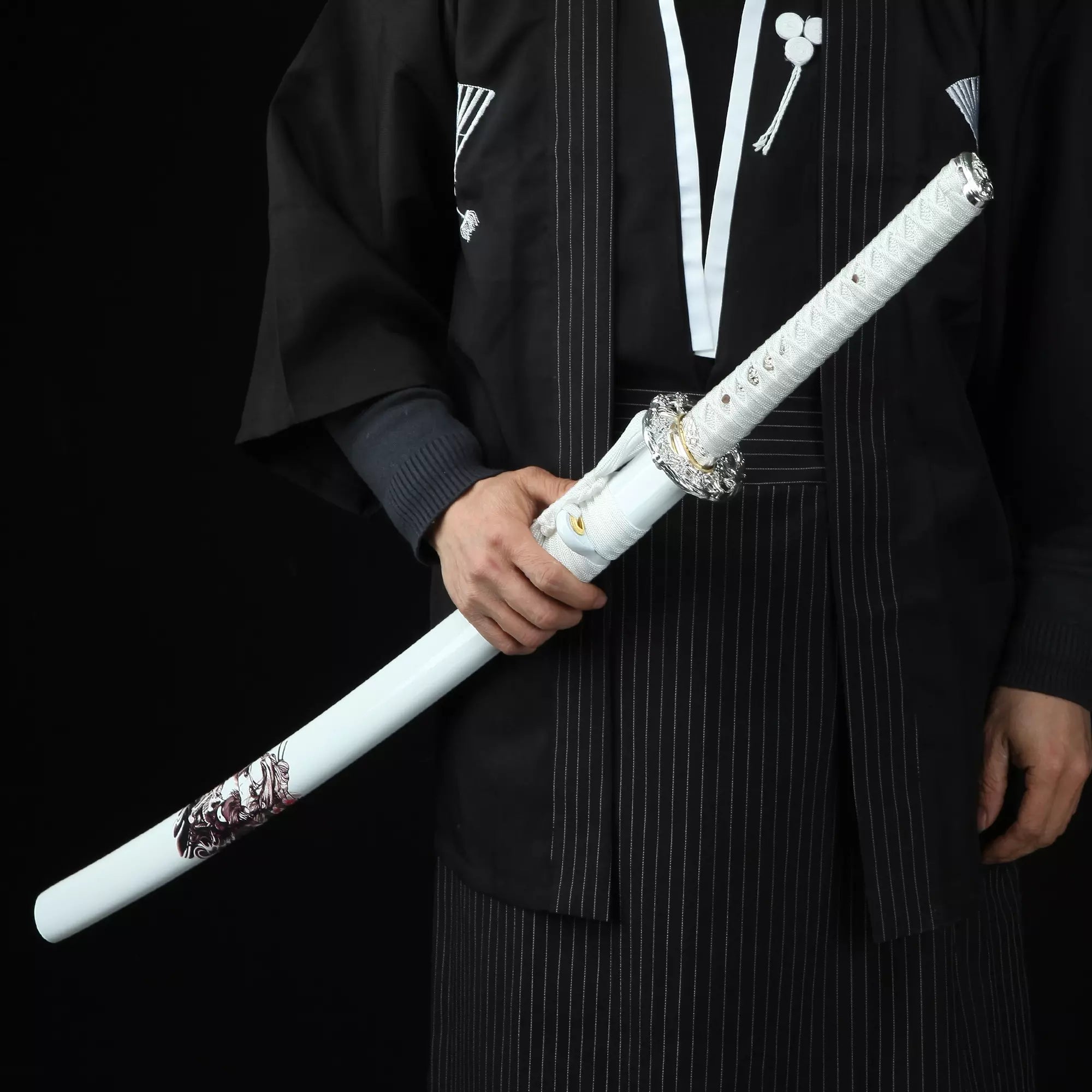 Handmade Japanese Katana Sword T10 Folded Clay Tempered Steel With White Scabbard