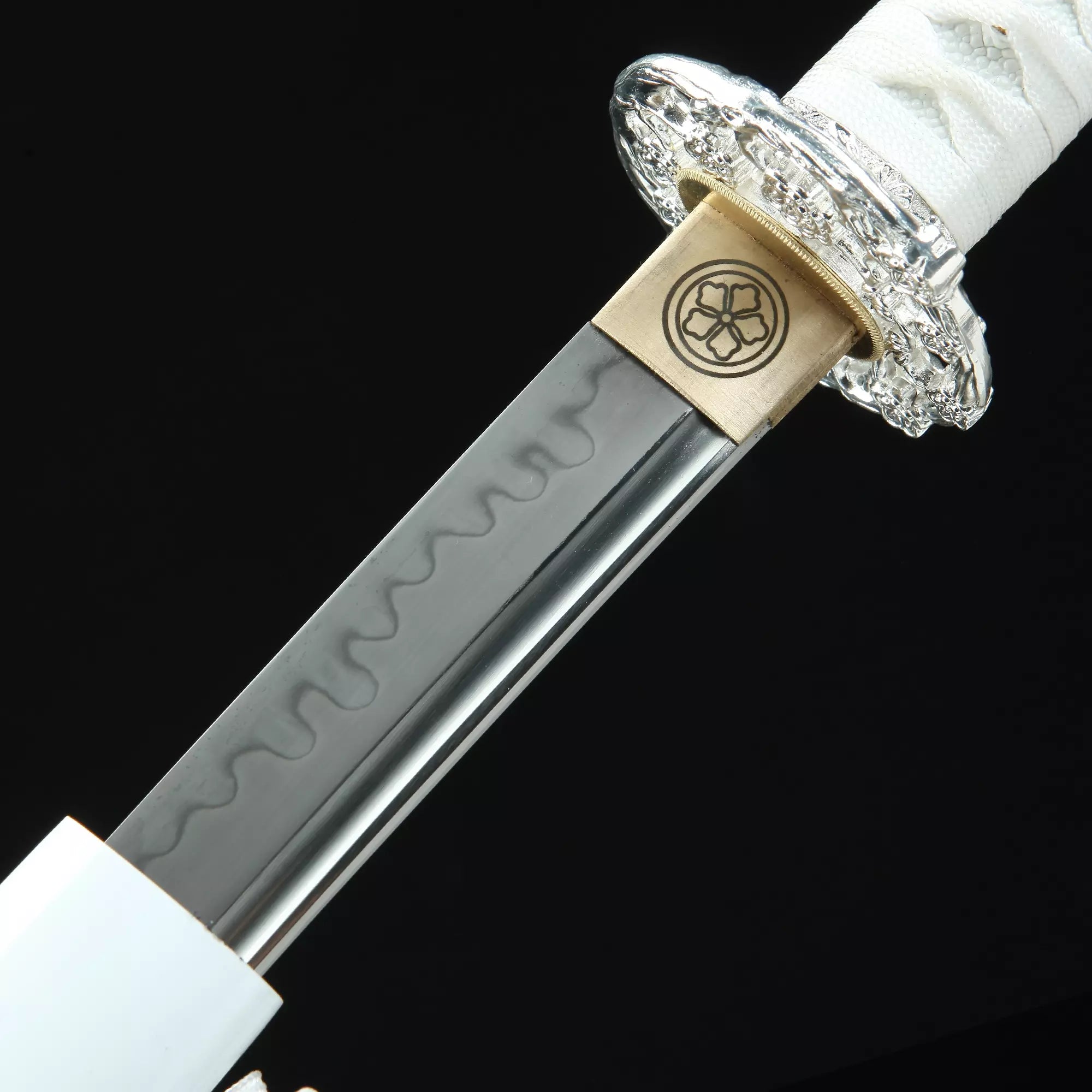 Handmade Japanese Katana Sword T10 Folded Clay Tempered Steel With White Scabbard