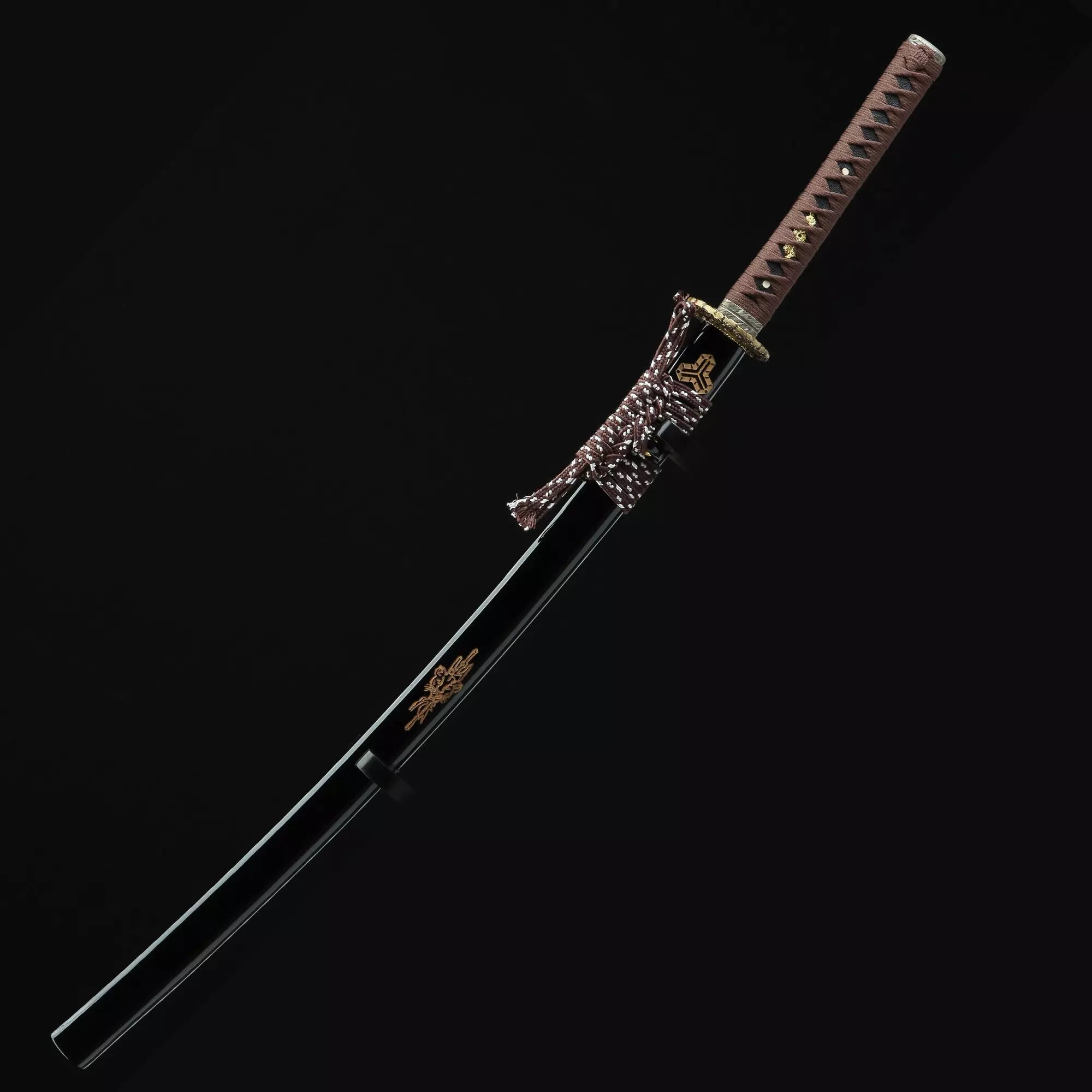 Handmade Japanese Katana Sword Full Tang With Black Blade