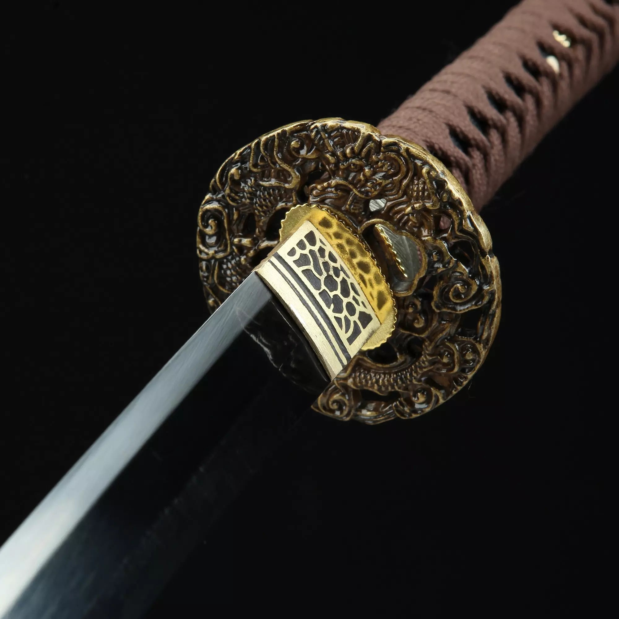 Handmade Japanese Katana Sword Full Tang With Black Blade