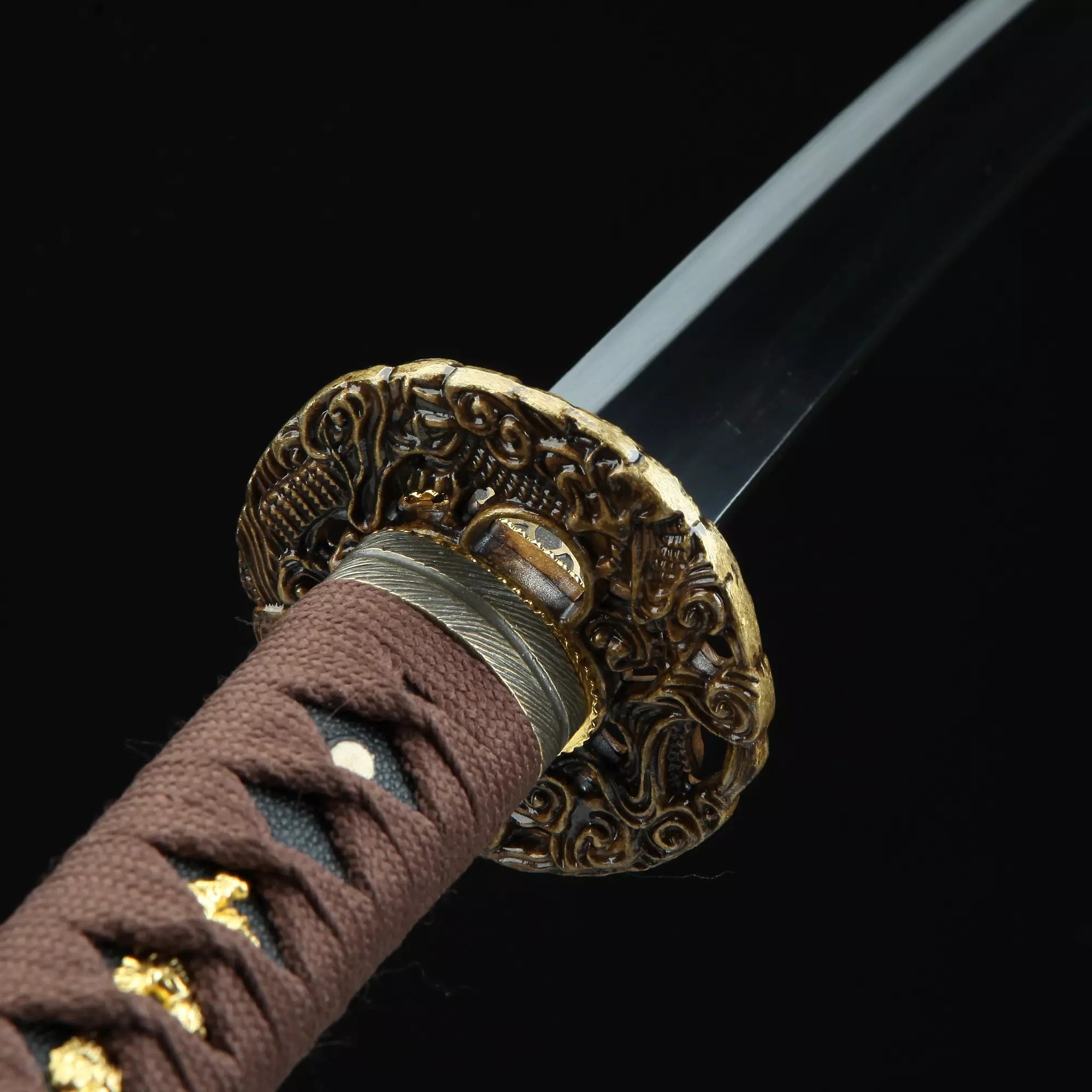 Handmade Japanese Katana Sword Full Tang With Black Blade
