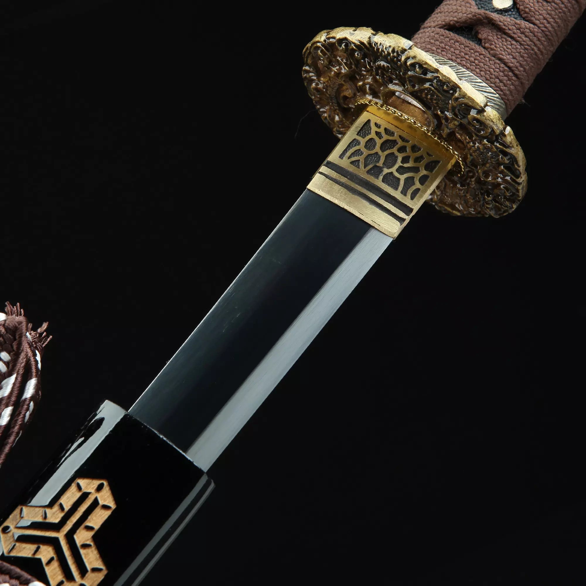 Handmade Japanese Katana Sword Full Tang With Black Blade