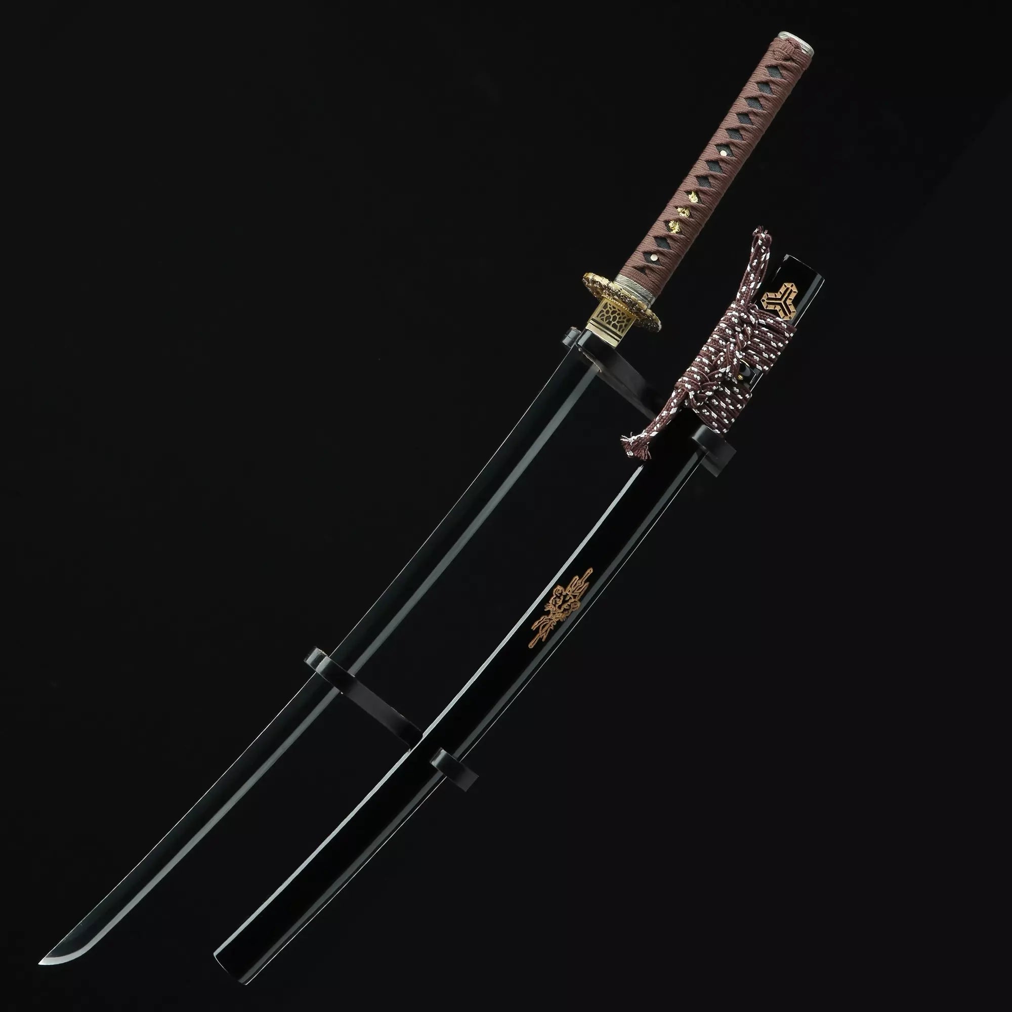 Handmade Japanese Katana Sword Full Tang With Black Blade