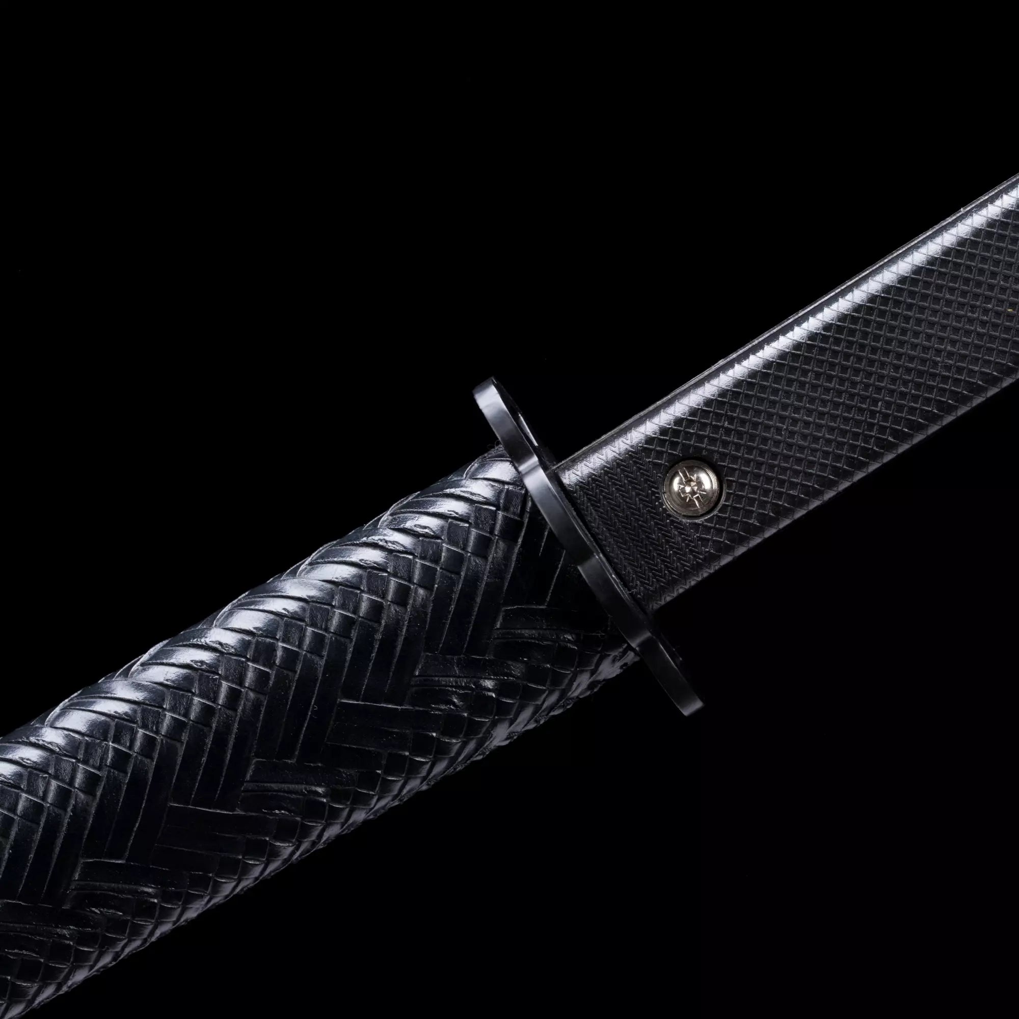 Handmade Tactical Katana Sword Spring Steel With Black Leather Scabbard