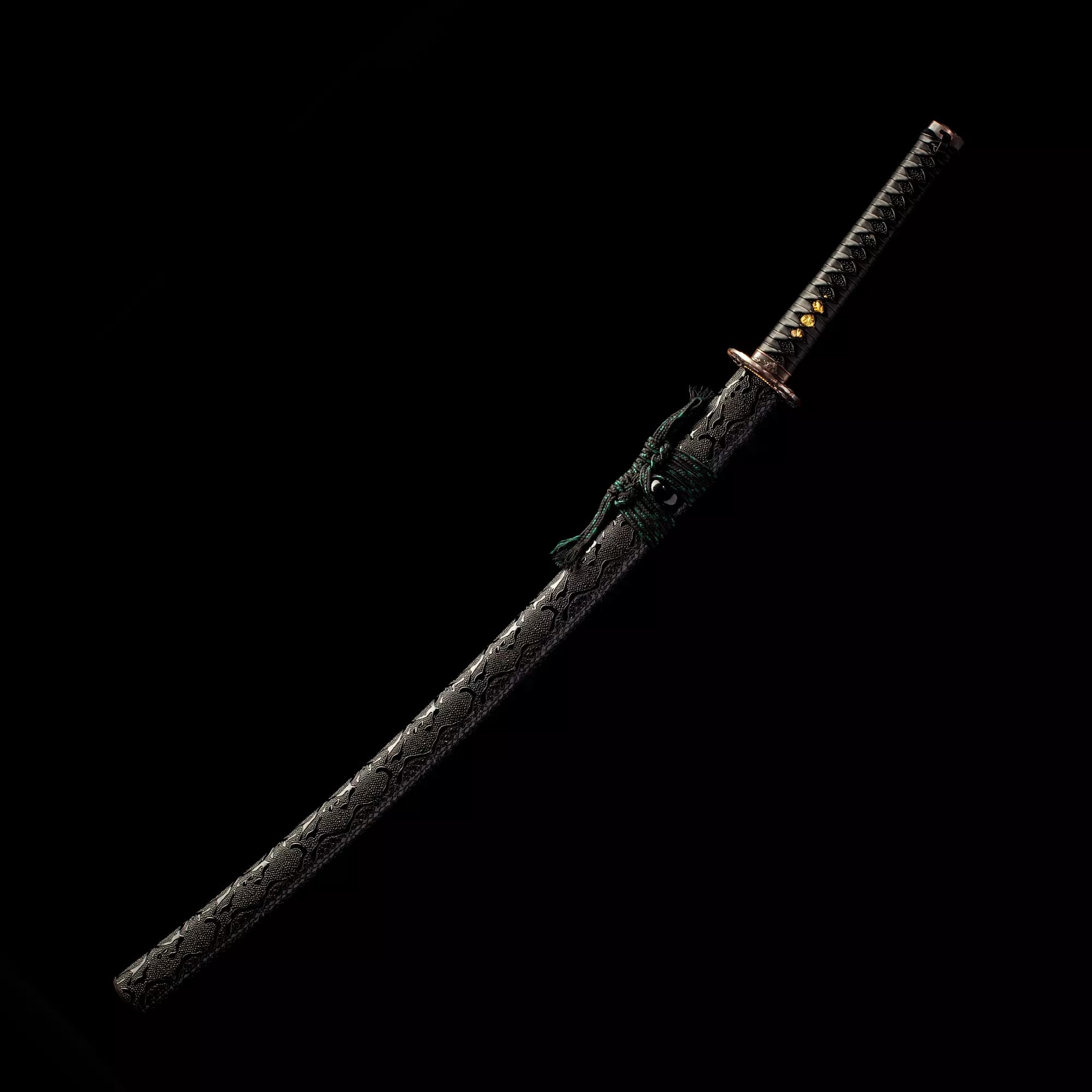 Handmade Japanese Katana Sword Damascus Steel With Black Leather Scabbard