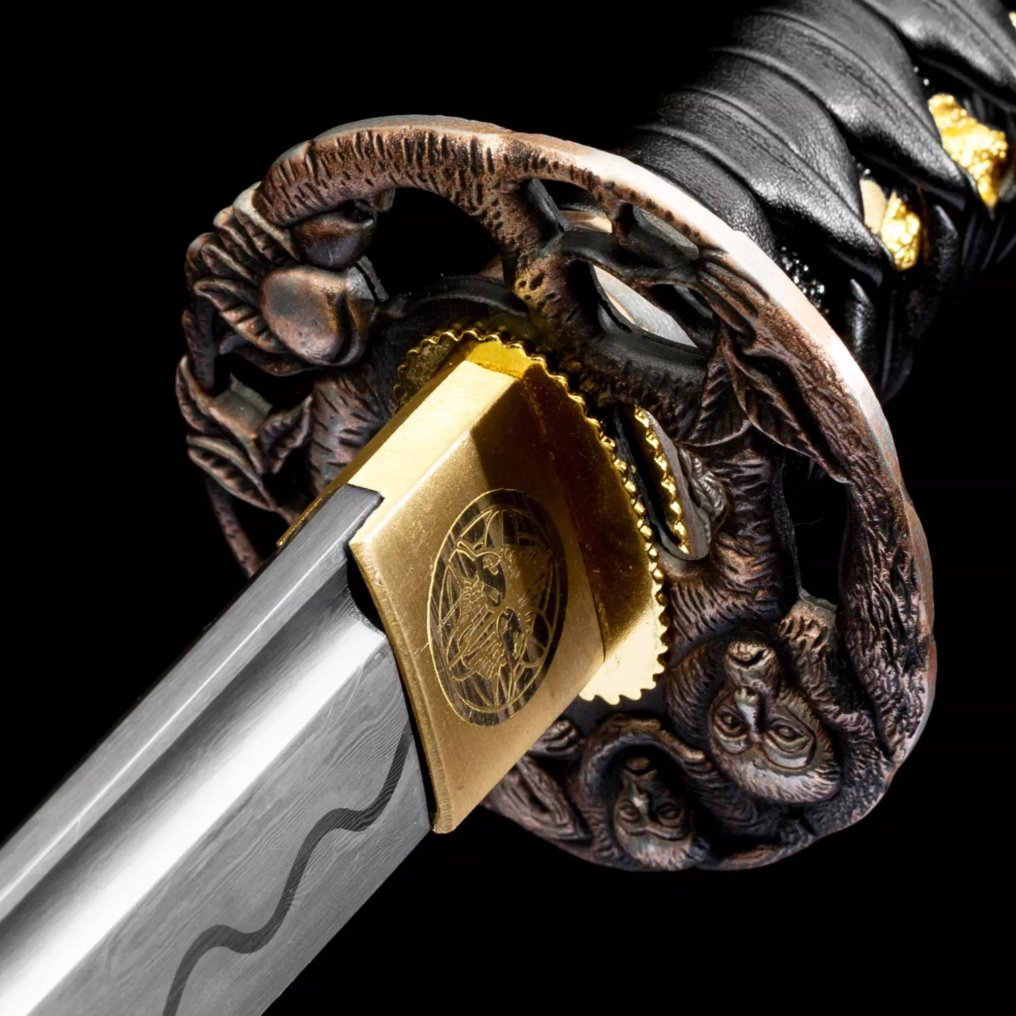 Handmade Japanese Katana Sword Damascus Steel With Black Leather Scabbard