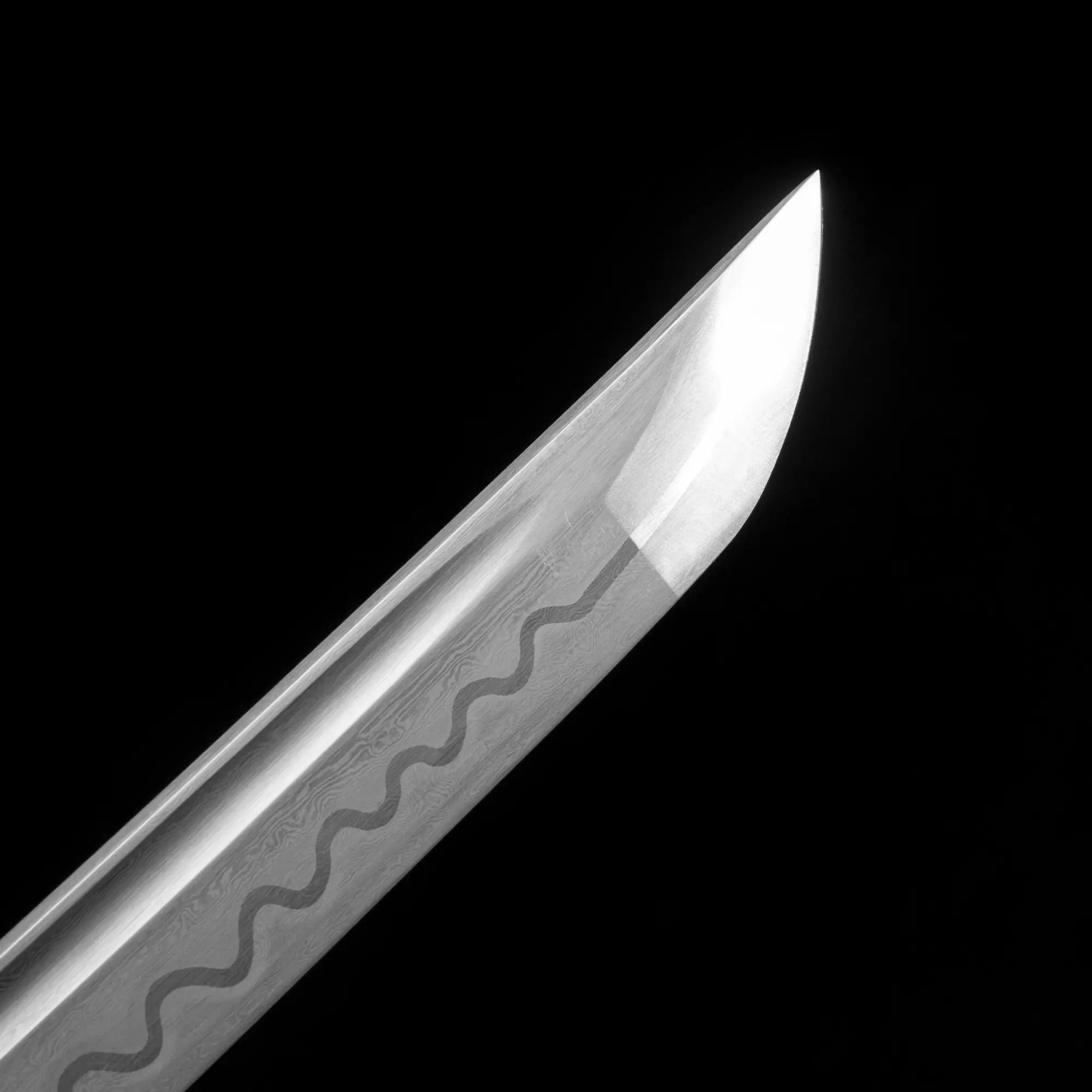 Handmade Japanese Katana Sword Damascus Steel With Black Leather Scabbard