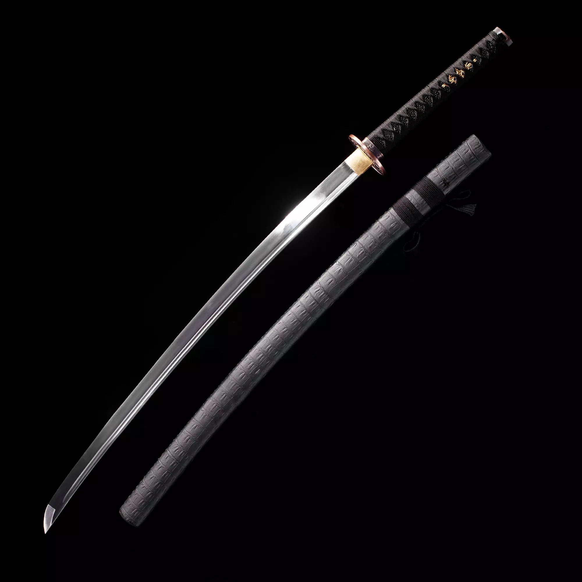 Handmade Japanese Katana Sword With Black Leather Scabbard