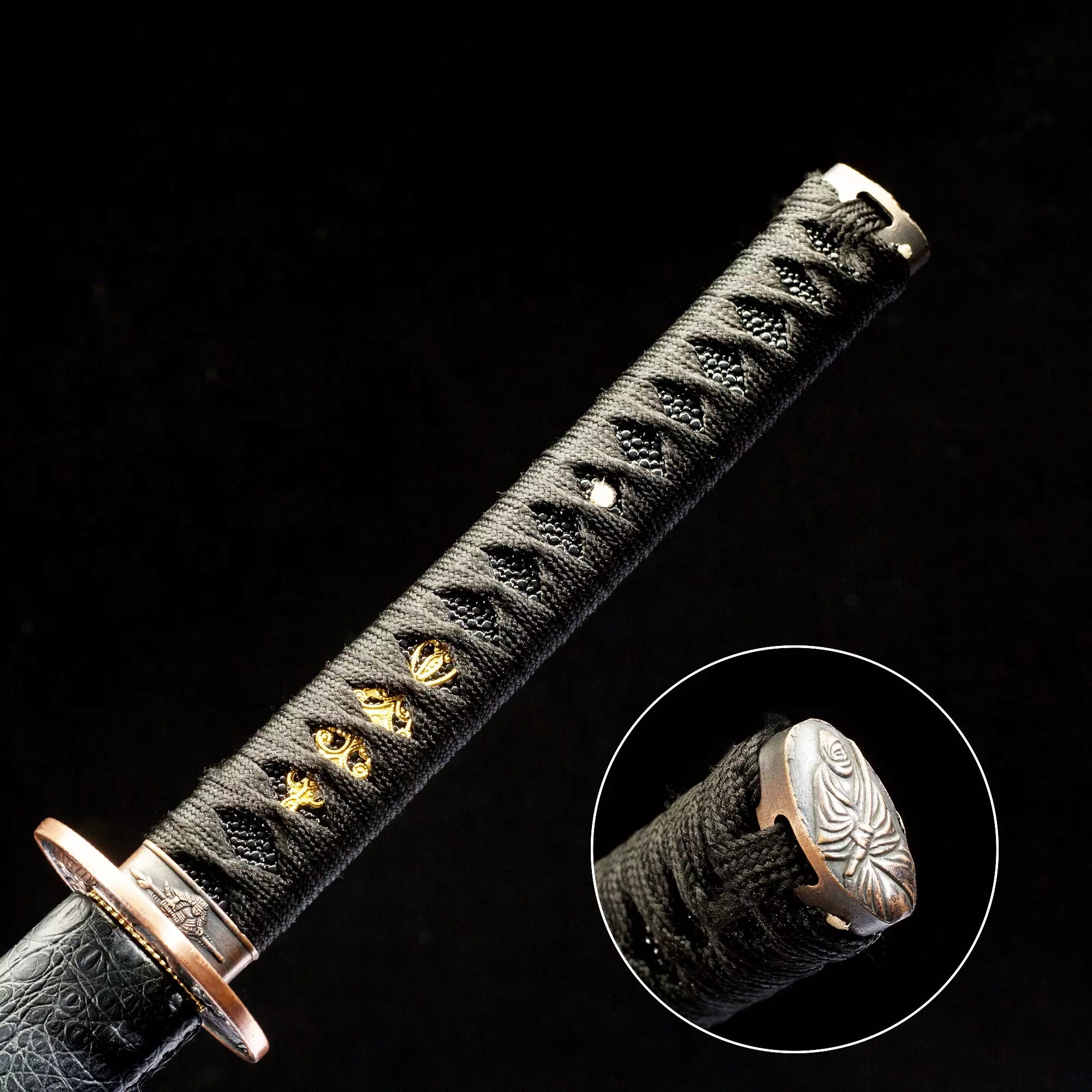 Handmade Japanese Katana Sword With Black Leather Scabbard