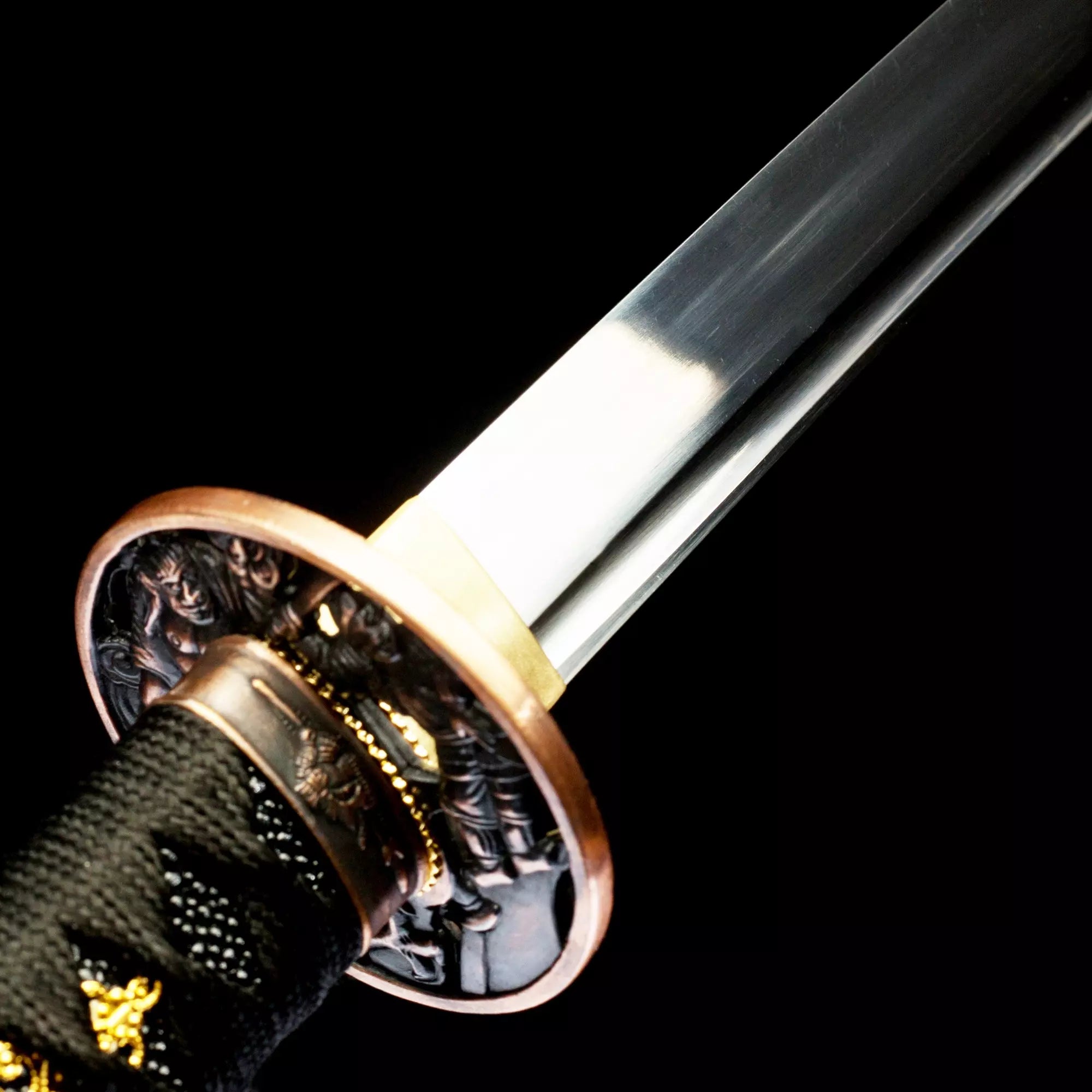 Handmade Japanese Katana Sword With Black Leather Scabbard