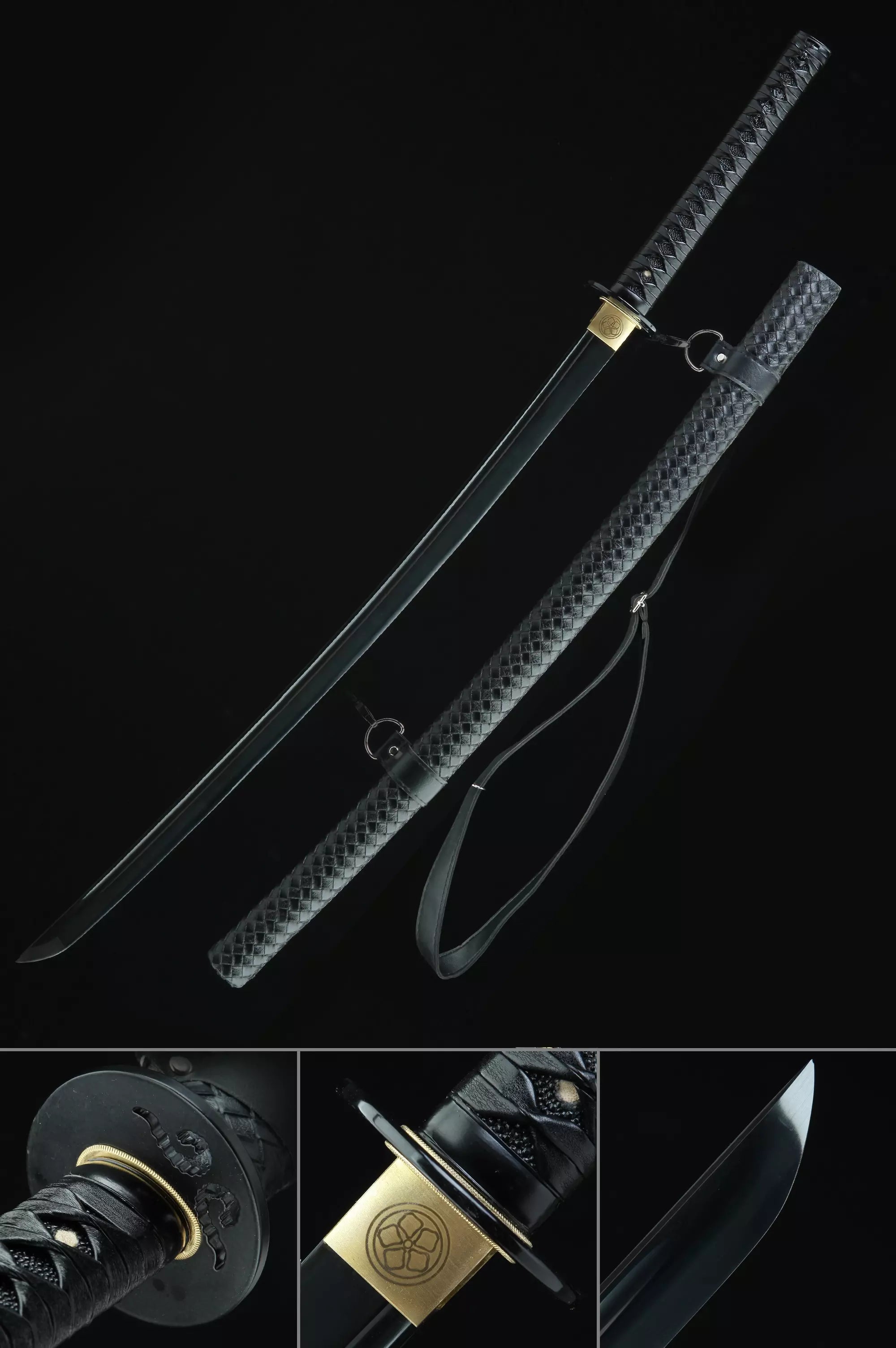 Handmade Japanese Obsidian Katana With Black Blade And Strap