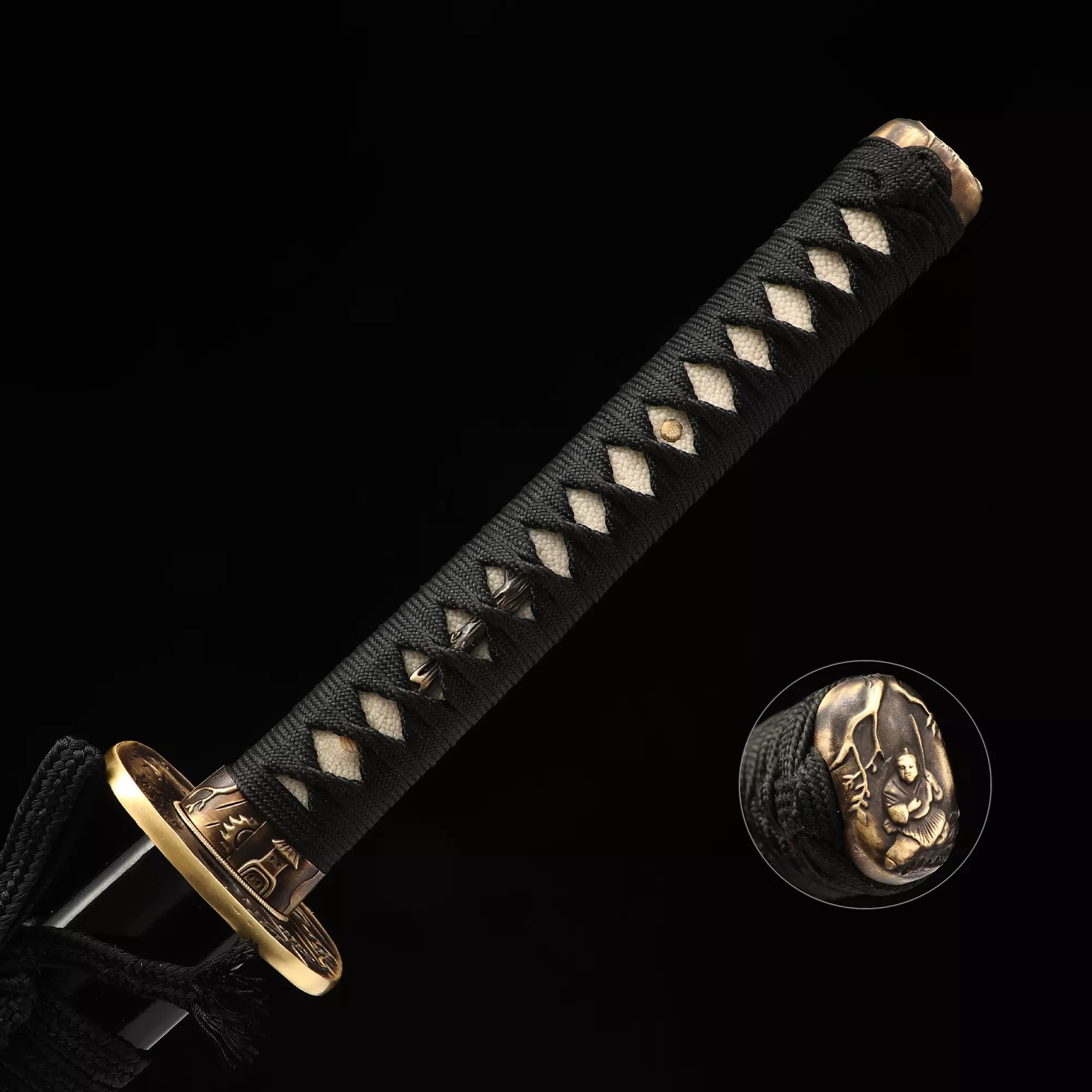 Handmade Real Japanese Samurai Sword With Black Scabbard