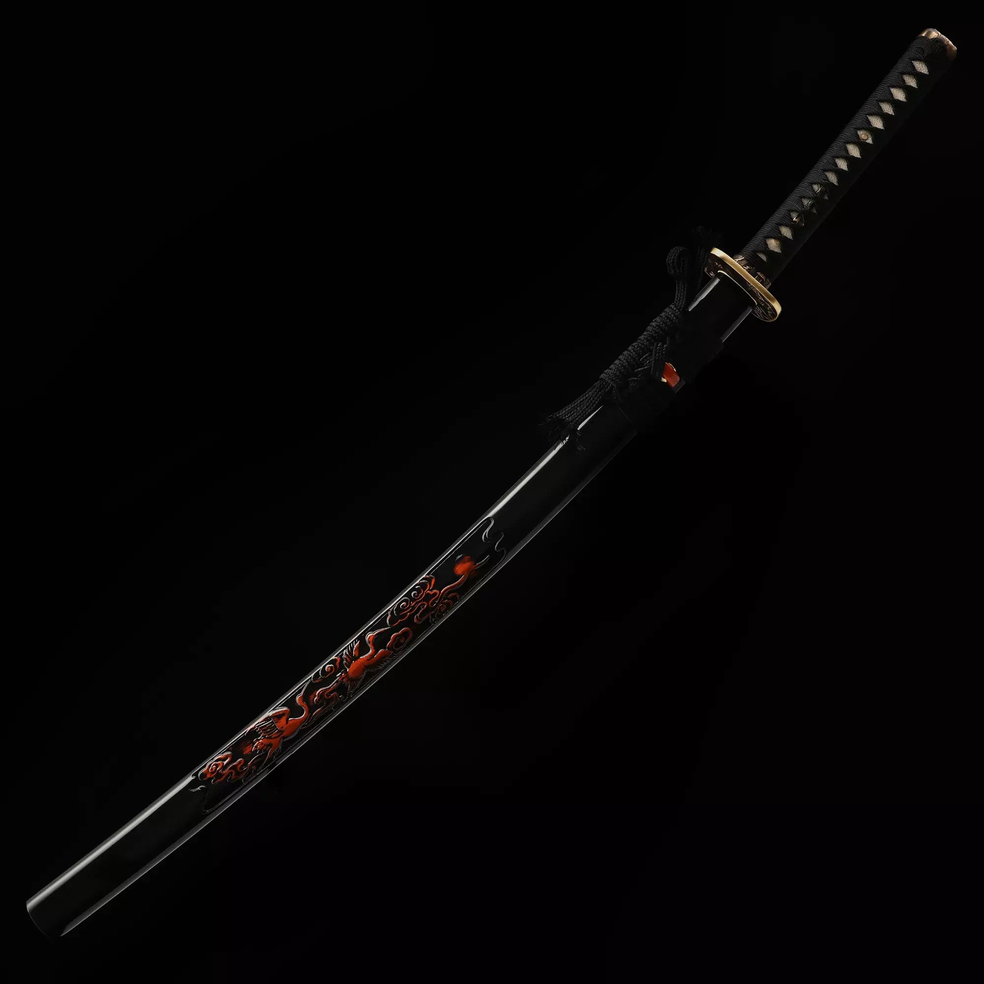 Handmade Real Japanese Samurai Sword With Black Scabbard