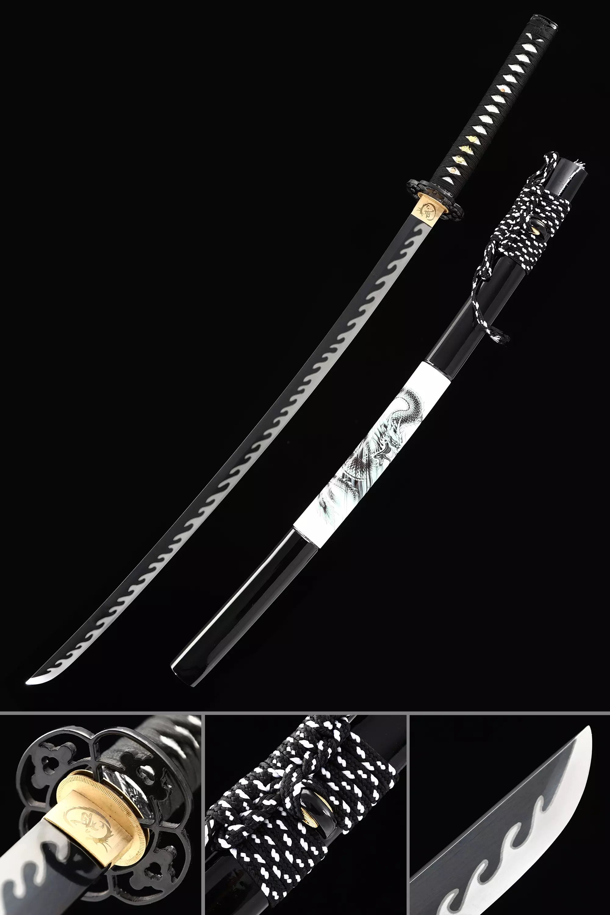 Handmade Japanese Samurai Sword Full Tang With Black Blade