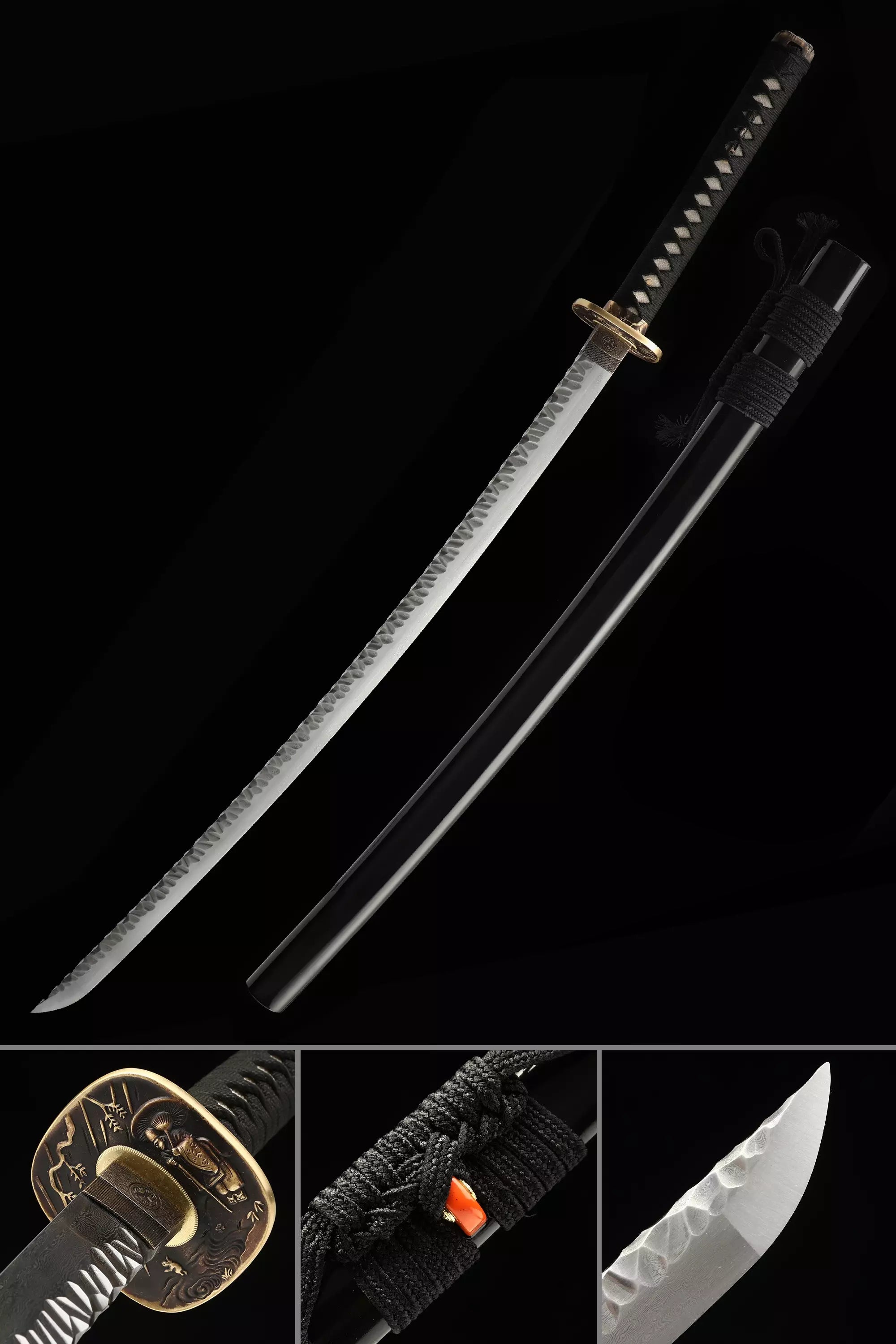 Handmade Real Japanese Samurai Sword With Black Scabbard